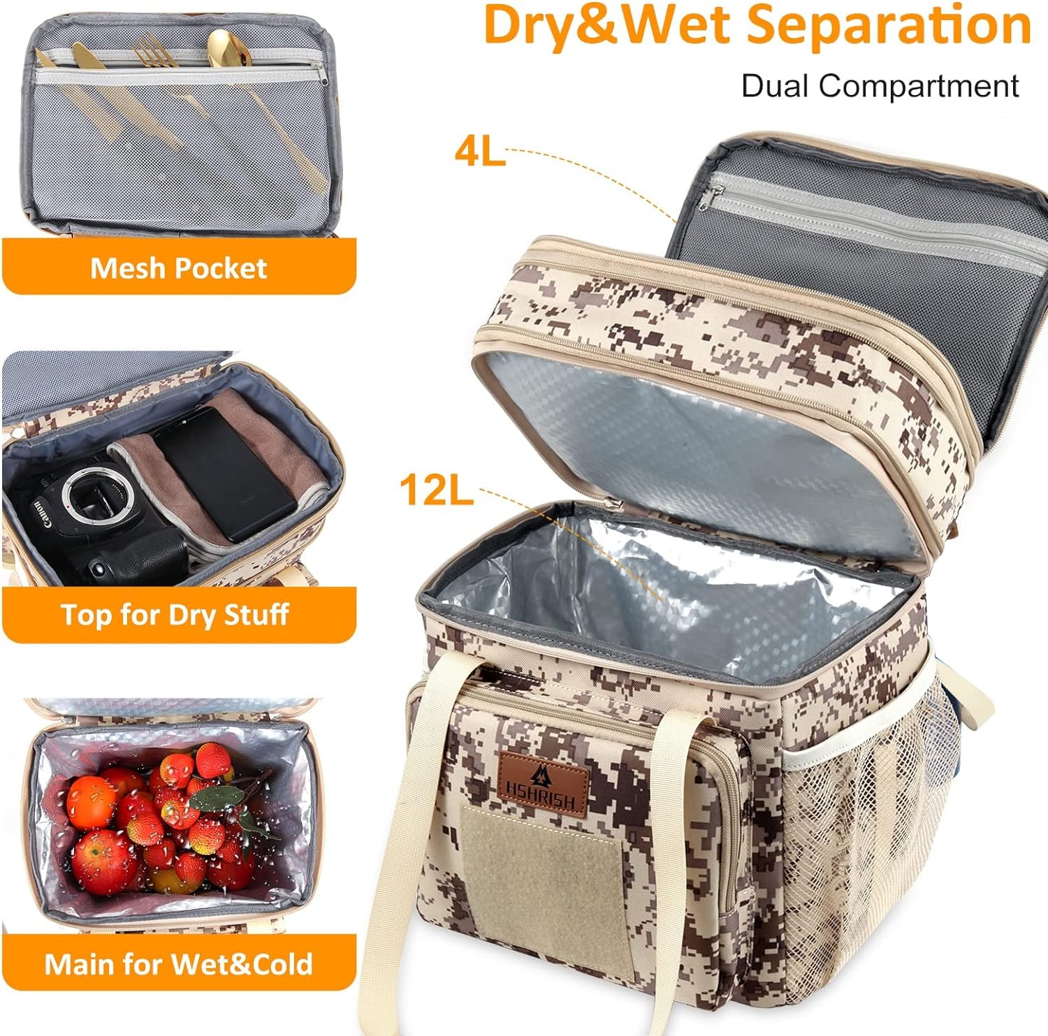 HSHRISH Expandable Large Tactical Lunch Box for Adults, Durable Insulated Lunch Bag with Shoulder Strap, Soft Cooler Bag for Men Work Outdoor Picnic Trips, 20 Can/16 L, Black