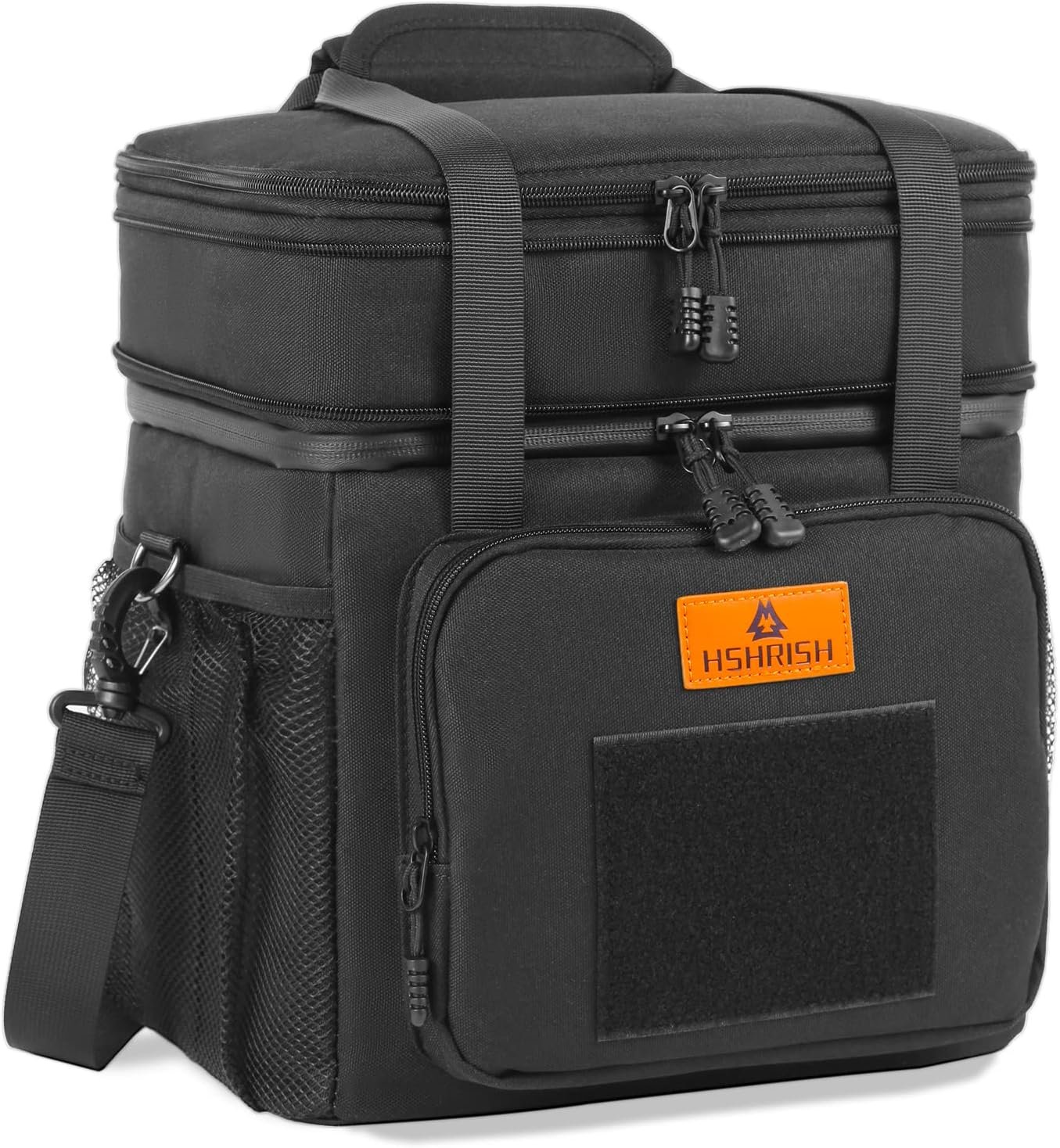HSHRISH Expandable Large Tactical Lunch Box for Adults, Durable Insulated Lunch Bag with Shoulder Strap, Soft Cooler Bag for Men Work Outdoor Picnic Trips, 20 Can/16 L, Black