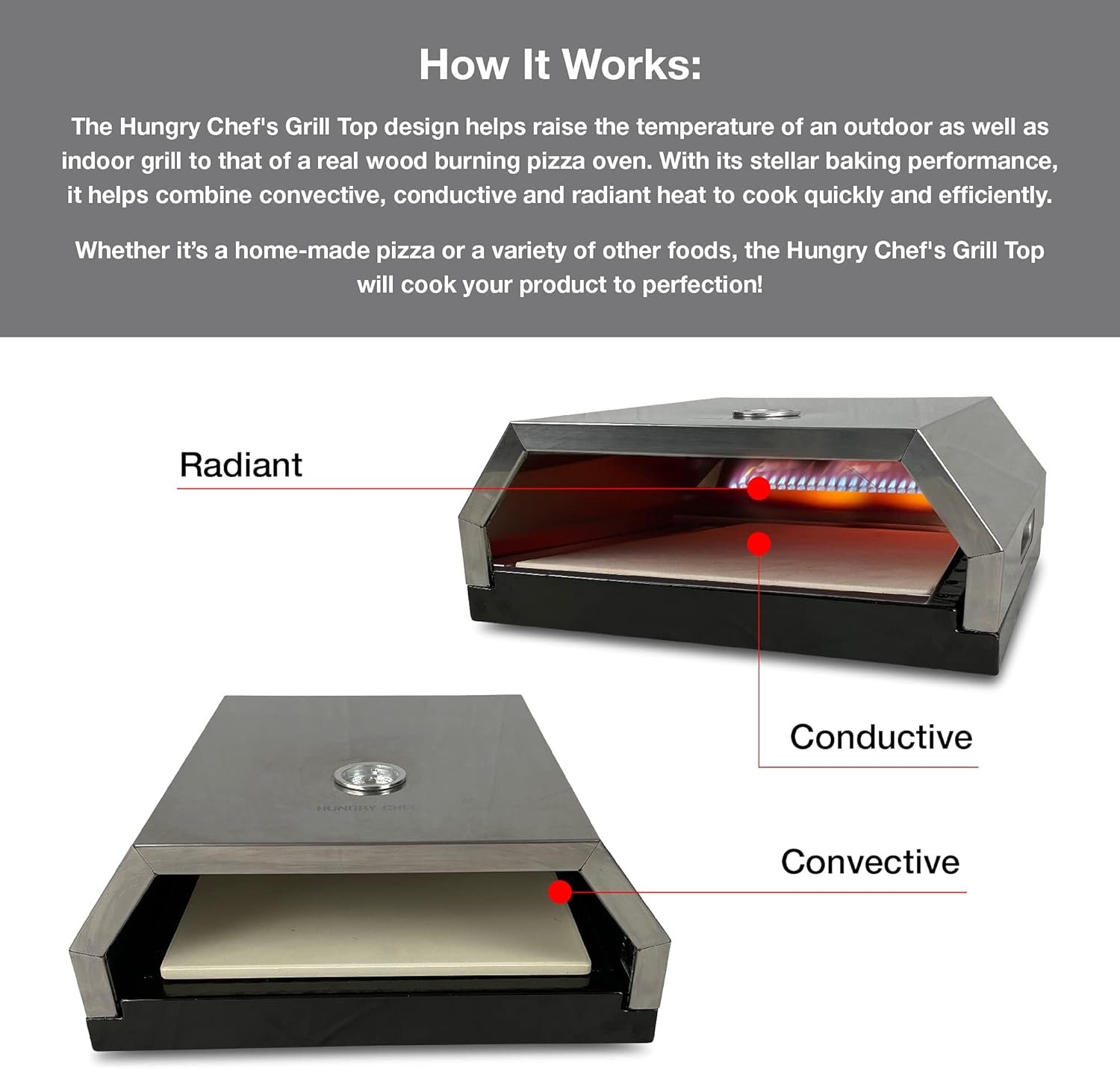 Hungry Chef Pizza Oven, Pizza Maker For Outdoor Grill, Pizza Stone, Stainless Steel