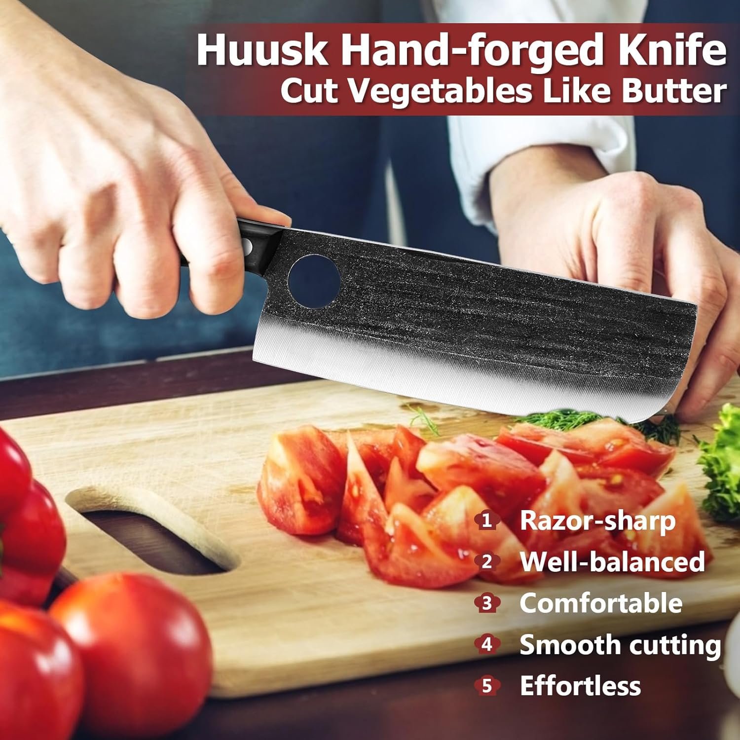 Huusk Serbian Chef Knife Hand Forged Meat Cleaver with Sheath High Carbon Steel Full Tang Knife Heavy Duty Butcher Knife for Kitchen or Camping Outdoor Christmas Gifts