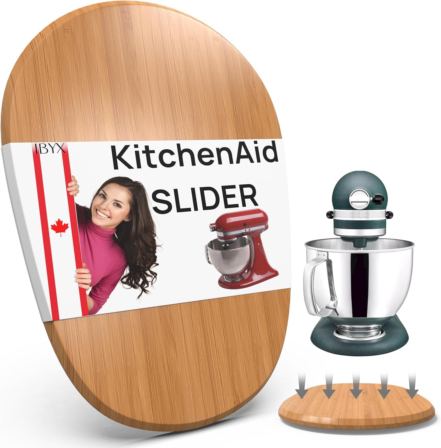 Ibyx Bamboo Sliding Tray for 5.5 Qt Kitchenaid Stand Mixer - Effortless Kitchen Aid Mixer Slider Mat for Countertop - Strong, Sturdy  Non-Slip Appliance Slider Board (Natural)