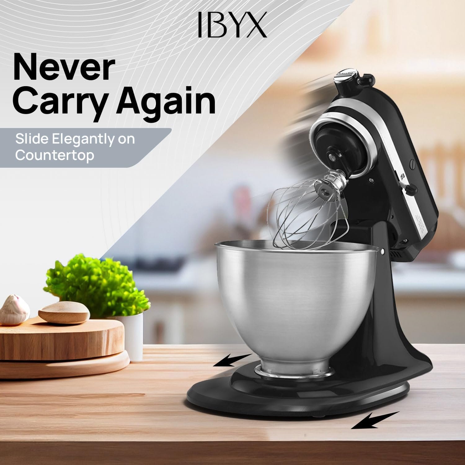 Ibyx Bamboo Sliding Tray for 5.5 Qt Kitchenaid Stand Mixer - Effortless Kitchen Aid Mixer Slider Mat for Countertop - Strong, Sturdy  Non-Slip Appliance Slider Board (Natural)