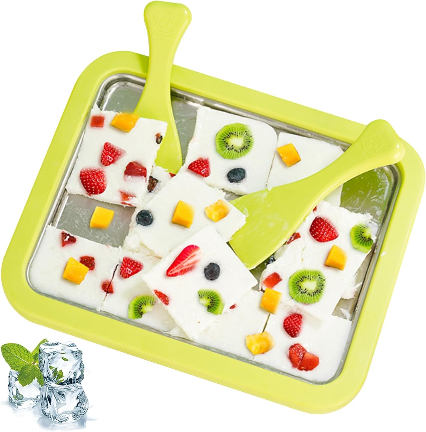Ice Cream Machines 3Pcs/Set Small Stainless Steel Instant Ice Cream Roller Plate Thicken Ice Roll Plate With 2 Spatula For For Gelato Sorbet Frozen Yogurt