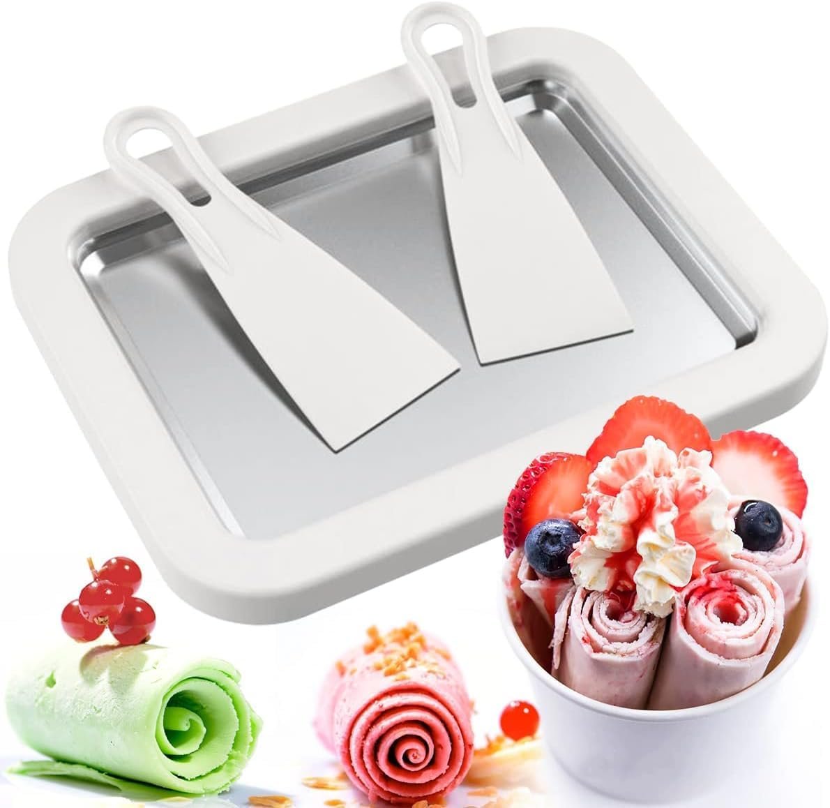 Ice Cream Roll Maker, with 2 Scrapers Ice Cream Maker Pan Multifunctional Cold Sweet Fried Food Plate for Making Rolled Ice Cream Soft Serve Slushies Frozen Yogurt Sorbet and Gelato(8.9X6.9 inch)