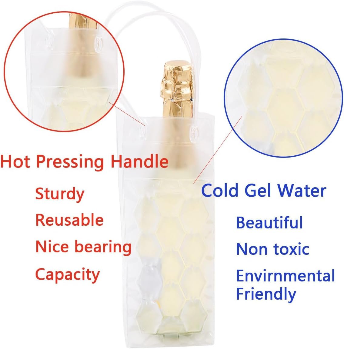 Ice Wine Bag, Wine Cooler, Wine Cooler Refrigerator, Wine Bottle Cooler, Portable Folding Transparent Wine Bag, Suitable for Champagne or White Wine, Chilled Beer, Parties, Wine Cooler Bucket（a pair）