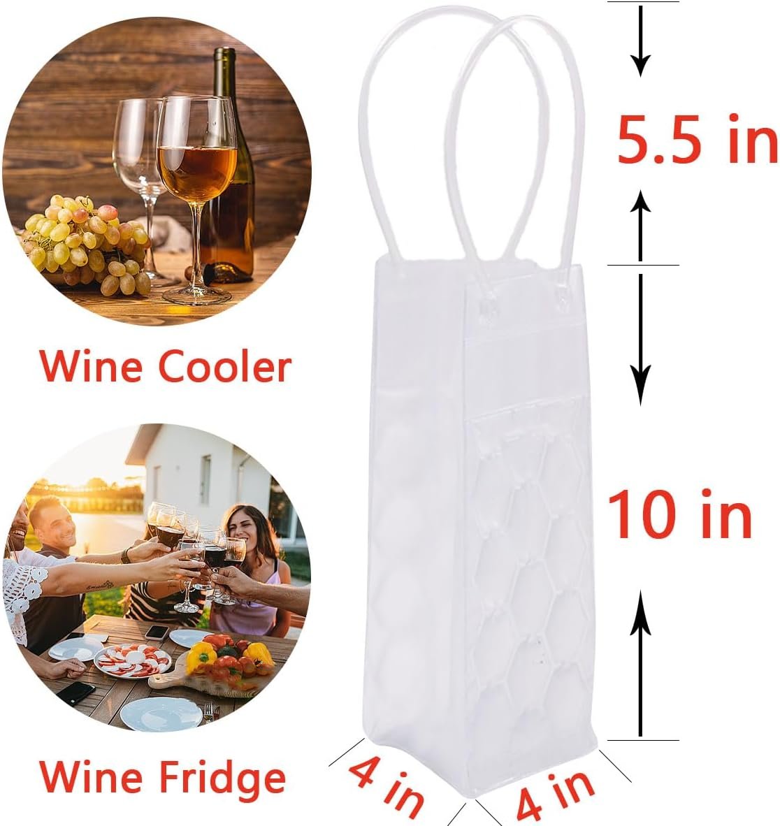 Ice Wine Bag, Wine Cooler, Wine Cooler Refrigerator, Wine Bottle Cooler, Portable Folding Transparent Wine Bag, Suitable for Champagne or White Wine, Chilled Beer, Parties, Wine Cooler Bucket（a pair）