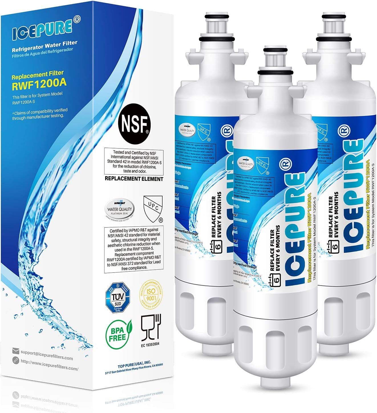ICEPURE ADQ36006101 9690 Water Filter Replacement for LG LT700P, Kenmore Elite 46-9690 ADQ36006102, RWF1200A, CLCH106, RWF1052 LFX28968ST LFXS29626S LFXS30766S LFX31925ST LFX31945ST Refrigerator,3PACK