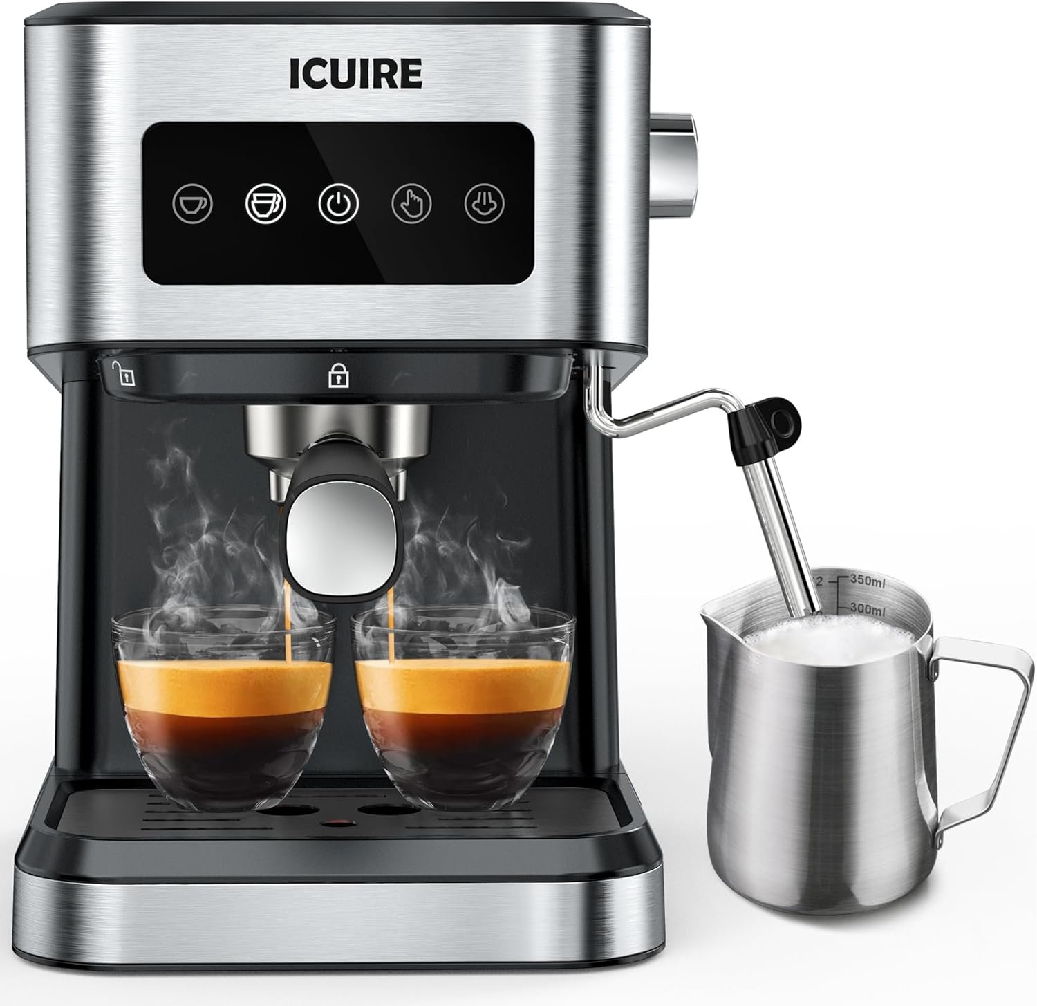 ICUIRE 20 Bar Espresso Machine with Milk Frothing Pitcher, 1.5L Removable Water Tank, Semi-Automatic Coffee Machine with Steam Wand for Espresso, Latte, and Cappuccino, 1050W