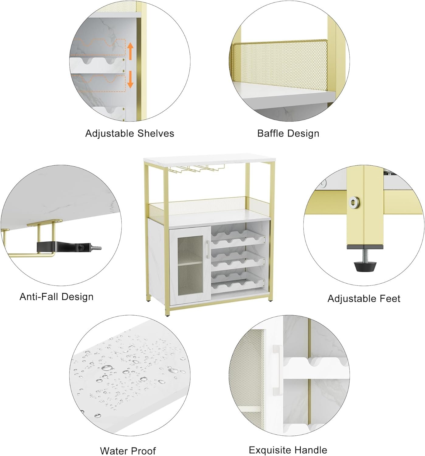 IDEALHOUSE Wine Bar Rack Cabinet with Detachable Wine Rack, Bar Cabinet with Glass Holder, Small Sideboard and Buffet Cabinet with Mesh Door (Retro Brown)
