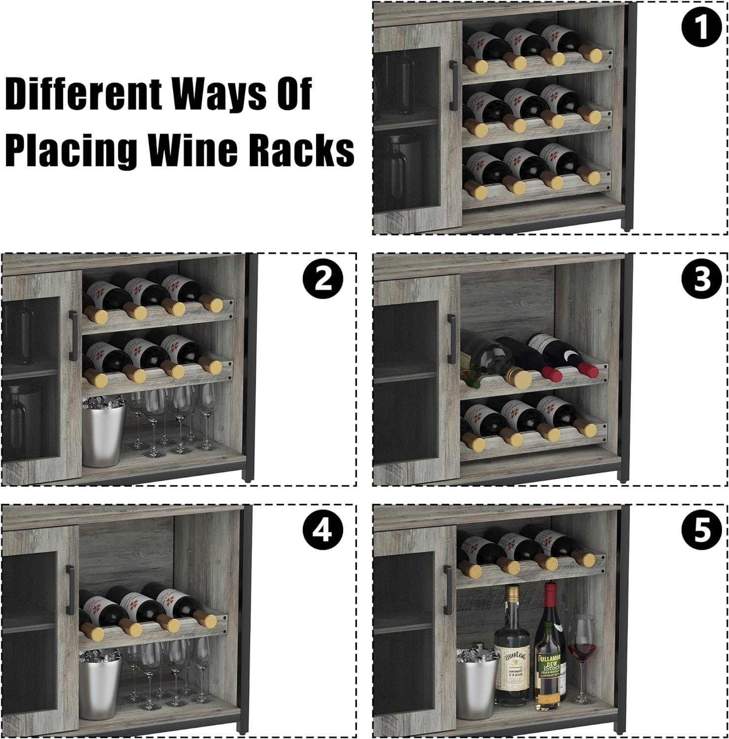 IDEALHOUSE Wine Bar Rack Cabinet with Detachable Wine Rack, Bar Cabinet with Glass Holder, Small Sideboard and Buffet Cabinet with Mesh Door (Retro Brown)