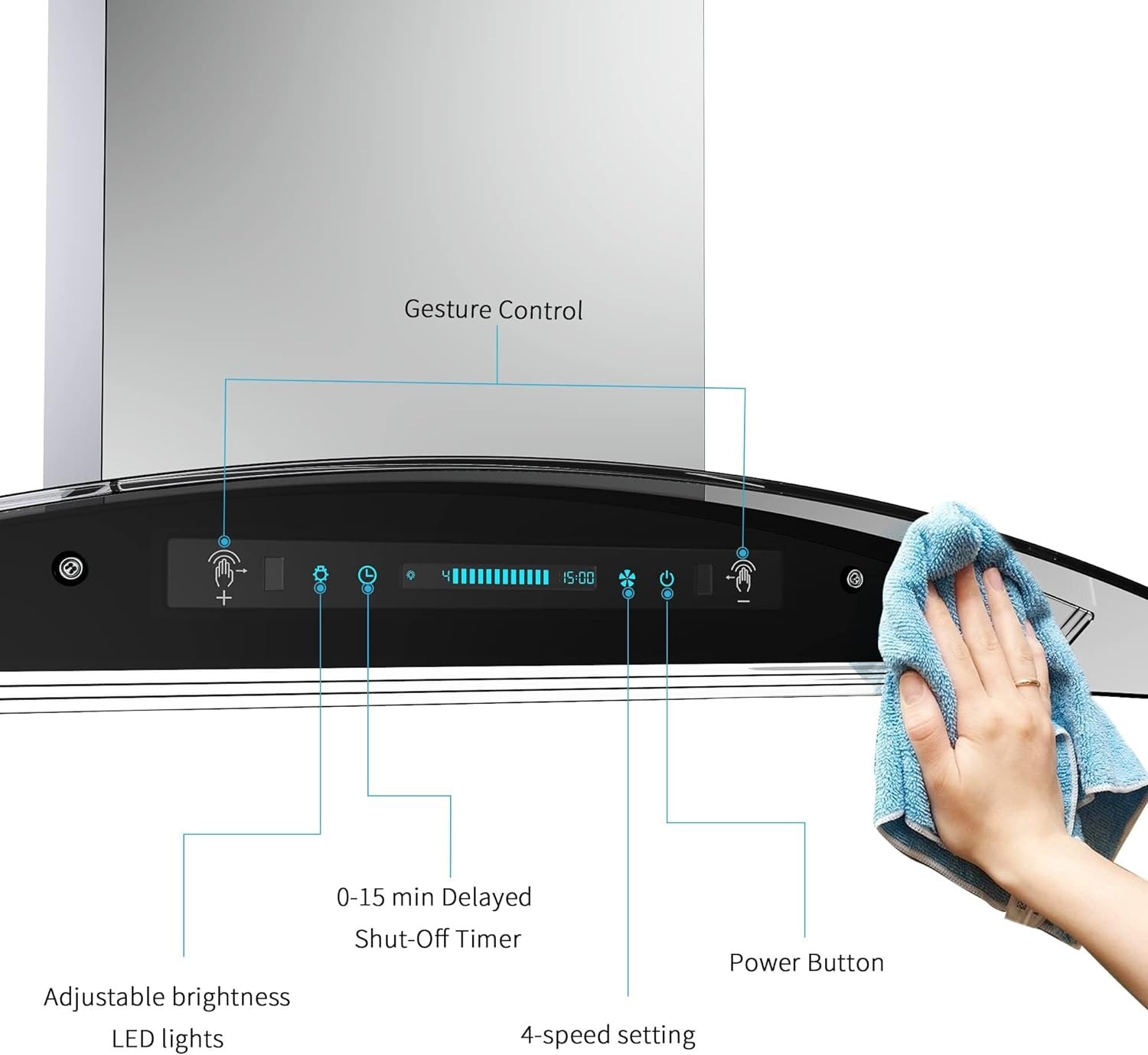 IKTCH Upgrated 36Island Mount Range Hood,900 CFM Ducted Range Hood with 4 Speed Fan,Stainless Steel Tempered Glass Range Hood 36 inch with Gesture SensingTouch Control Making life Smarter IKIS01-36