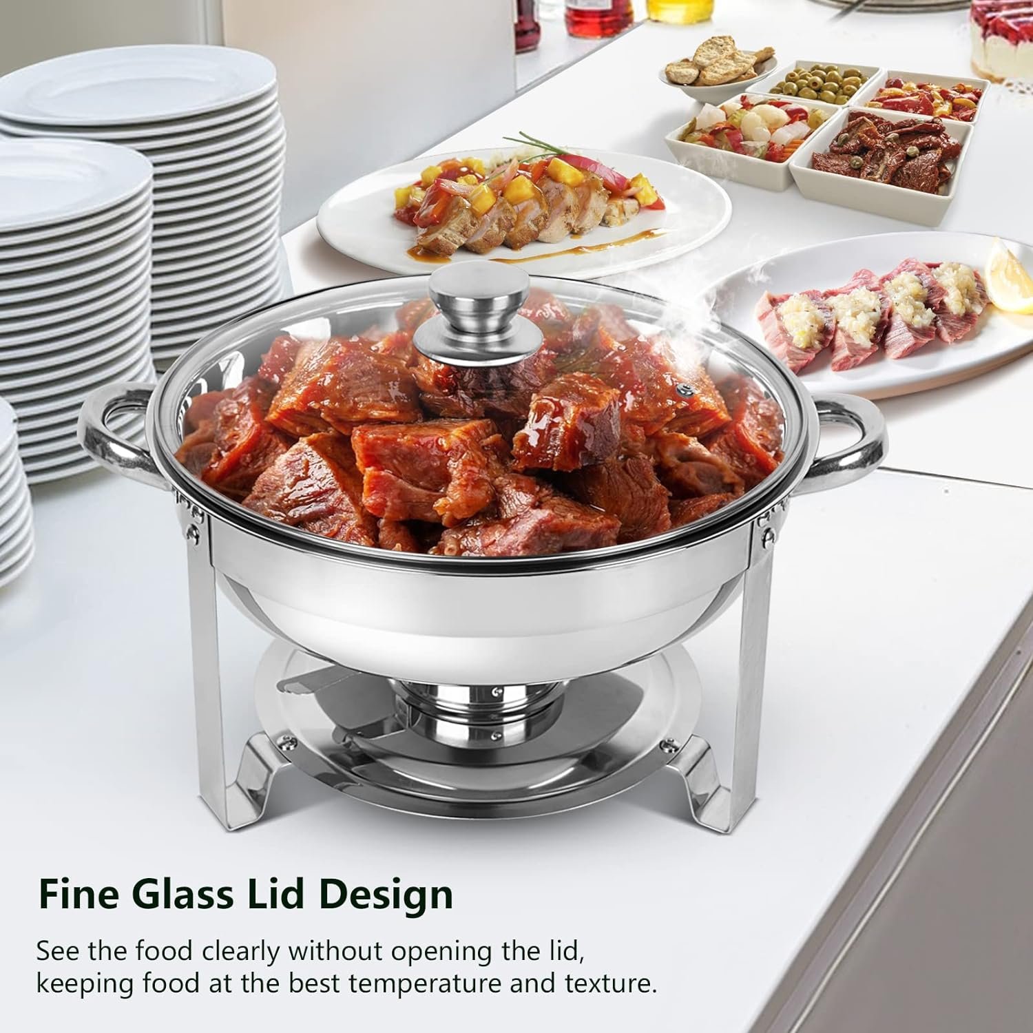 IMACONE Chafing Dish Buffet Set 4 Pack, 5QT Round Stainless Steel Chafer for Catering in Glass Lid, Chafers and Buffet Warmer Sets w/Food Water Pan, Lid, Frame, Fuel Holder for Event Party Holiday IMACONE Chafing Dish Buffet Set 4 Pack, 5QT Round Stainless Steel Chafer for Catering in Glass Lid, Chafers and Buffet Warmer Sets w/Food Water Pan, Lid, Frame, Fuel Holder for Event Party Holiday