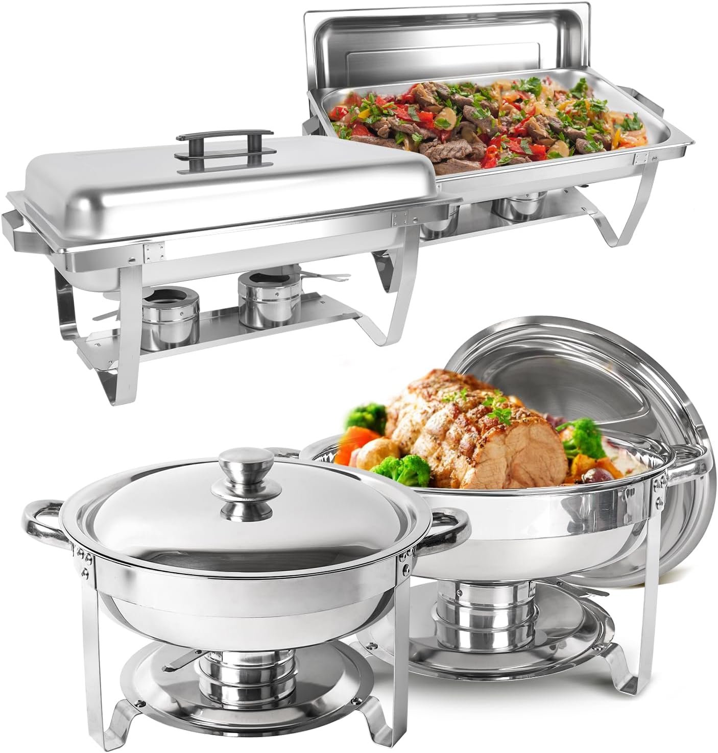 IMACONE Chafing Dish Buffet Set 4 Pack, 8 QT Rectangle 5QT Round Stainless Steel Chafer for Catering, Chafers and Buffet Warmer Sets w/Food Water Pan, Lid, Fuel Holder for Event Party Holiday IMACONE Chafing Dish Buffet Set 4 Pack, 8 QT Rectangle 5QT Round Stainless Steel Chafer for Catering, Chafers and Buffet Warmer Sets w/Food Water Pan, Lid, Fuel Holder for Event Party Holiday