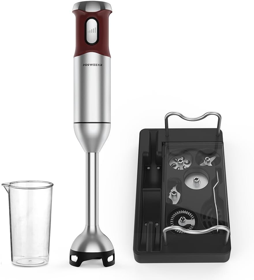 Immersion Blender, Scratch Resistant Hand Blender, 9-in-1 Heavy Duty Copper Motor Stainless Steel Stick Blender with Milk Frother, Whipping, Blade Remover, Storage Case, Black