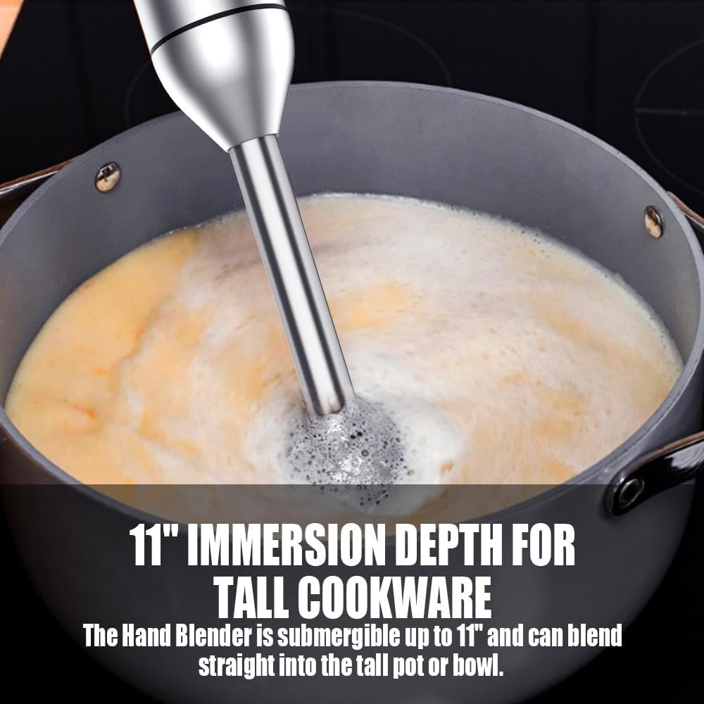 Immersion Blender, Scratch Resistant Hand Blender, 9-in-1 Heavy Duty Copper Motor Stainless Steel Stick Blender with Milk Frother, Whipping, Blade Remover, Storage Case, Black