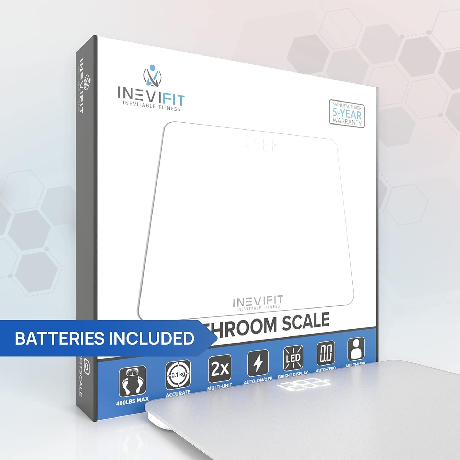 INEVIFIT Bathroom Scale, Highly Accurate Digital Bathroom Body Scale, Measures Weight up to 400 lbs. Includes Batteries INEVIFIT Bathroom Scale, Highly Accurate Digital Bathroom Body Scale, Measures Weight up to 400 lbs. Includes Batteries