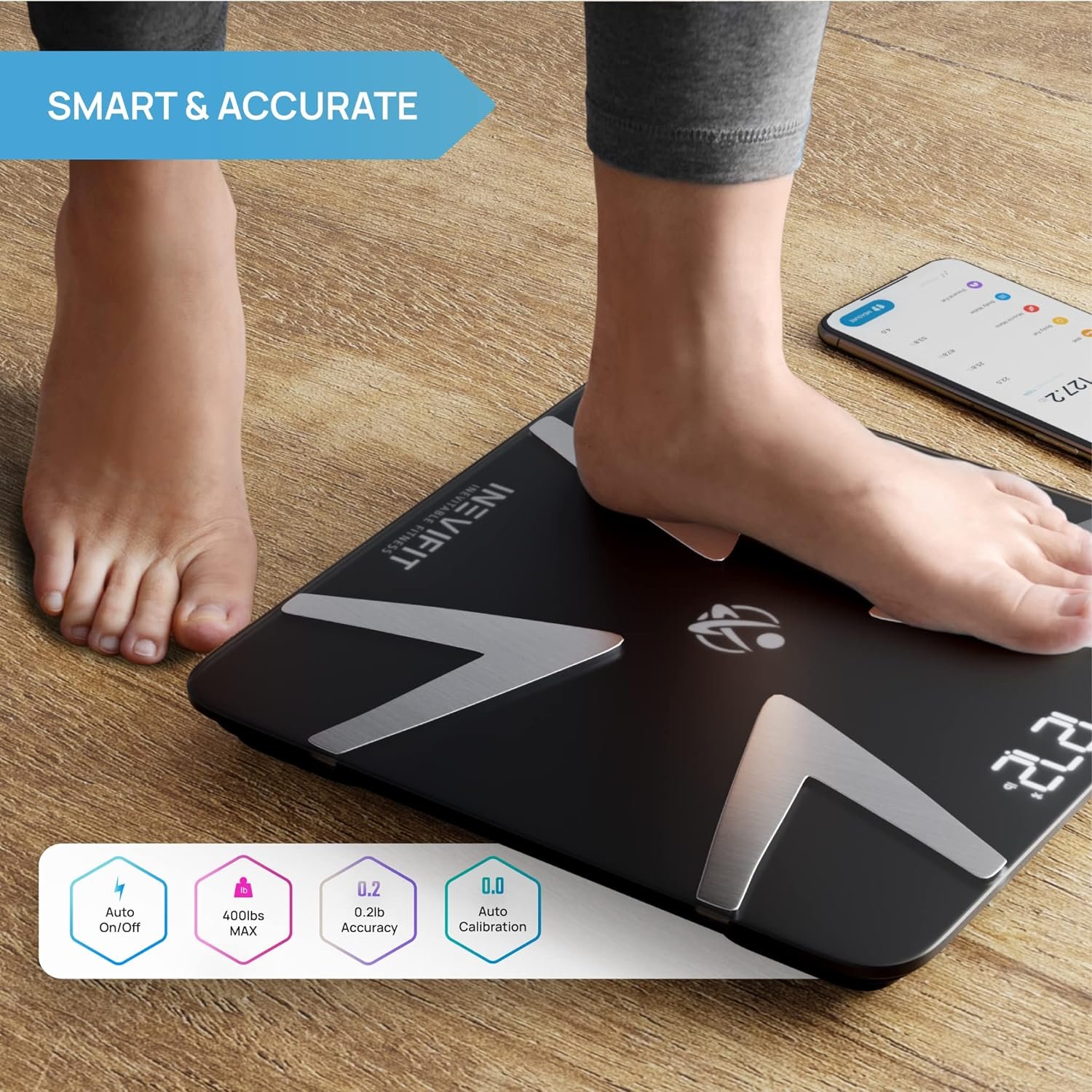 INEVIFIT Smart Body Fat Scale, Highly Accurate Bluetooth Digital Bathroom Body Composition Analyzer, Measures Weight, Body Fat, Water, Muscle, BMI, Visceral Fat Bone Mass for Unlimited Users INEVIFIT Smart Body Fat Scale, Highly Accurate Bluetooth Digital Bathroom Body Composition Analyzer, Measures Weight, Body Fat, Water, Muscle, BMI, Visceral Fat Bone Mass for Unlimited Users