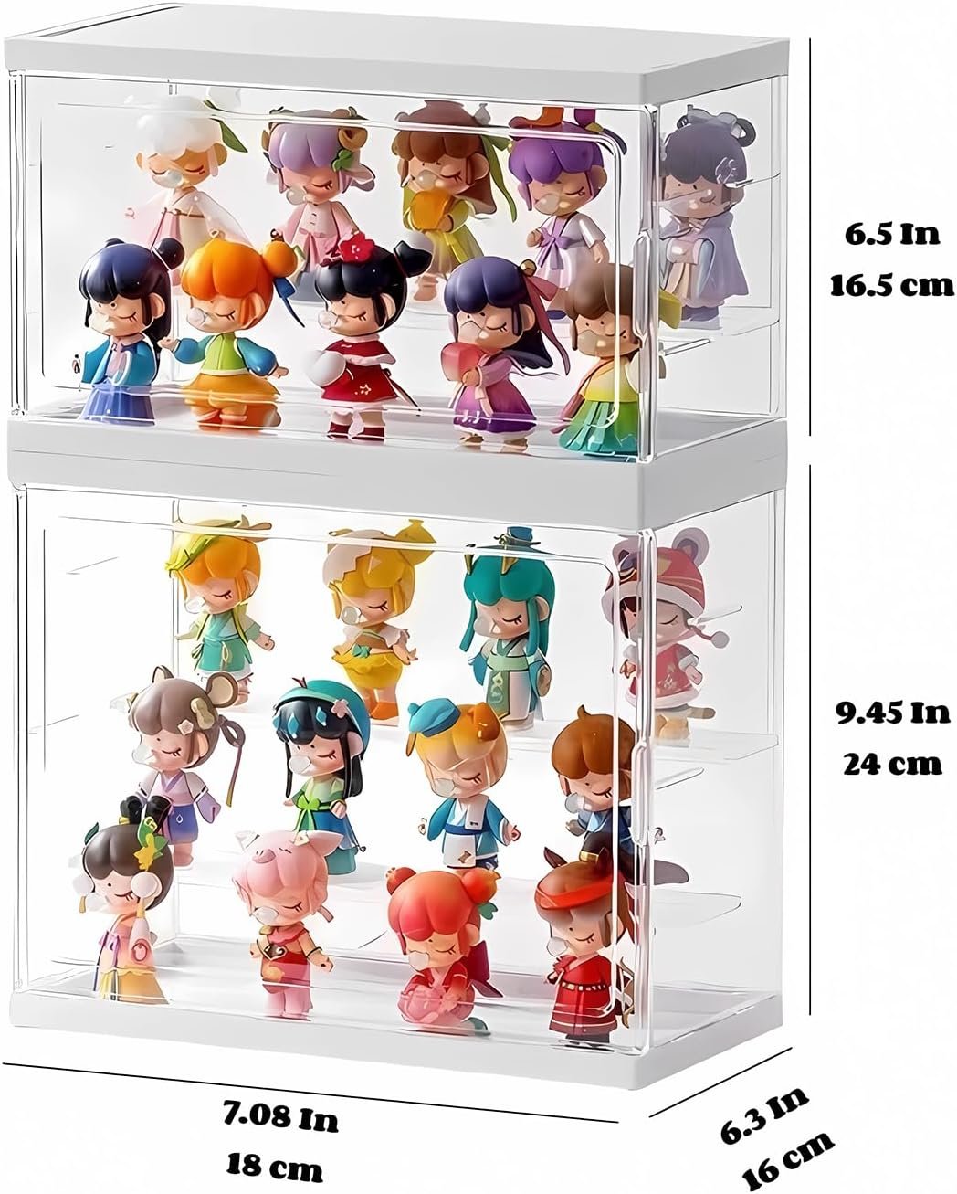Infinity Stackable Display Case——Dustproof Collectibles Showcase Protection Organizer for Handmade Figures, Toys, and Memorabilia Clear Stackable Design for Versatile Display Options (7.08x6.3x6.5)