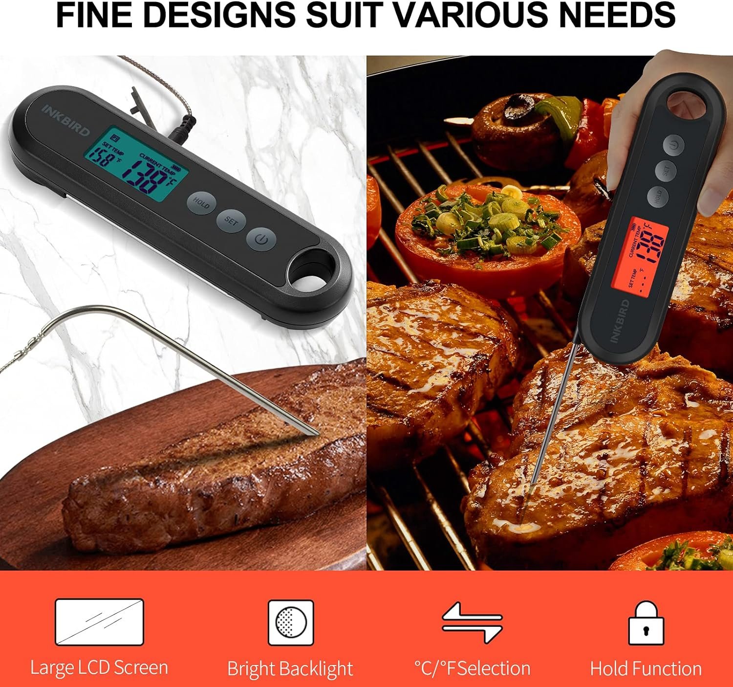 Inkbird Instant Read Meat Thermometer IHT-1P, Digital Waterproof Rechargeable Food Thermometer with Calibration, Magnet, Backlight for Cooking, Grill, Smoker, Kitchen, Turkey Inkbird Instant Read Meat Thermometer IHT-1P, Digital Waterproof Rechargeable Food Thermometer with Calibration, Magnet, Backlight for Cooking, Grill, Smoker, Kitchen, Turkey