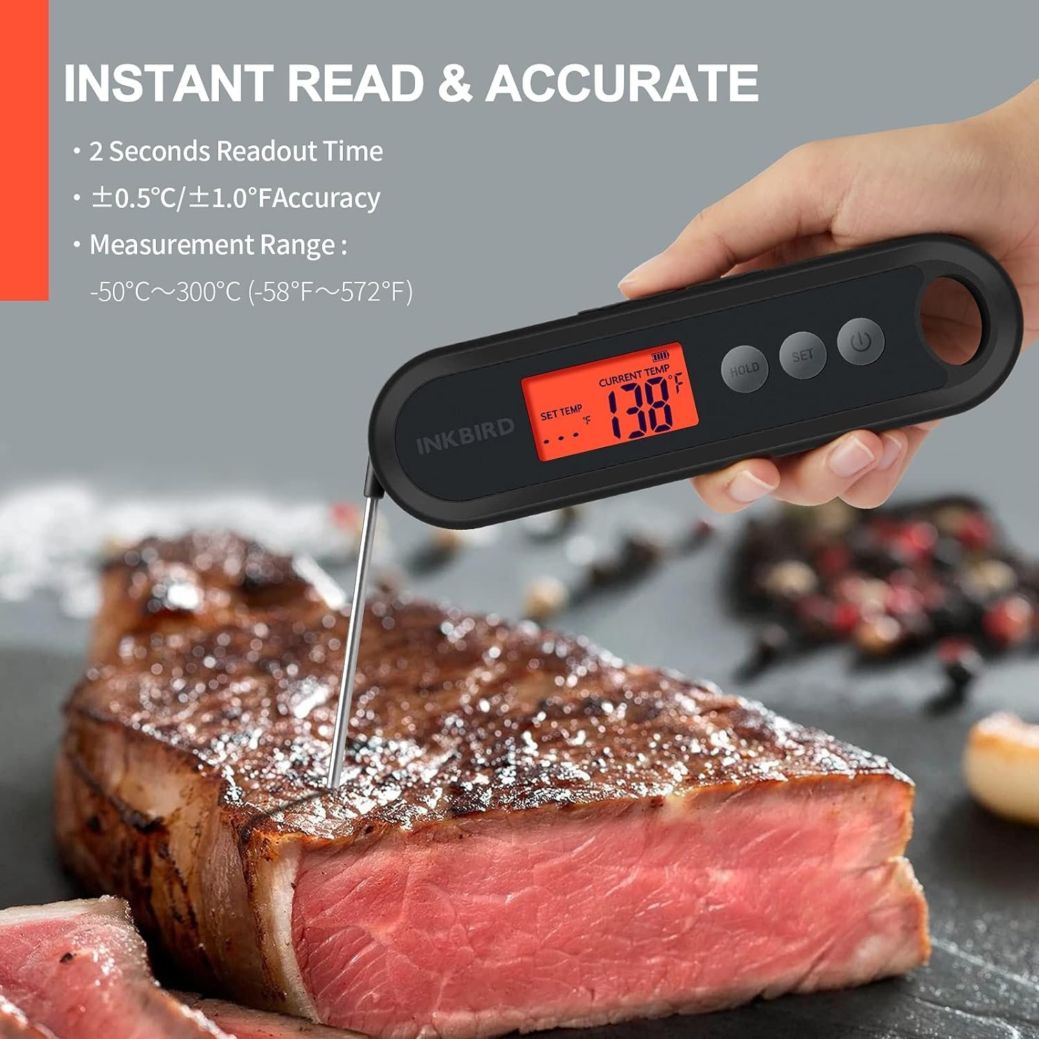 Inkbird Instant Read Meat Thermometer IHT-1P, Digital Waterproof Rechargeable Food Thermometer with Calibration, Magnet, Backlight for Cooking, Grill, Smoker, Kitchen, Turkey Inkbird Instant Read Meat Thermometer IHT-1P, Digital Waterproof Rechargeable Food Thermometer with Calibration, Magnet, Backlight for Cooking, Grill, Smoker, Kitchen, Turkey