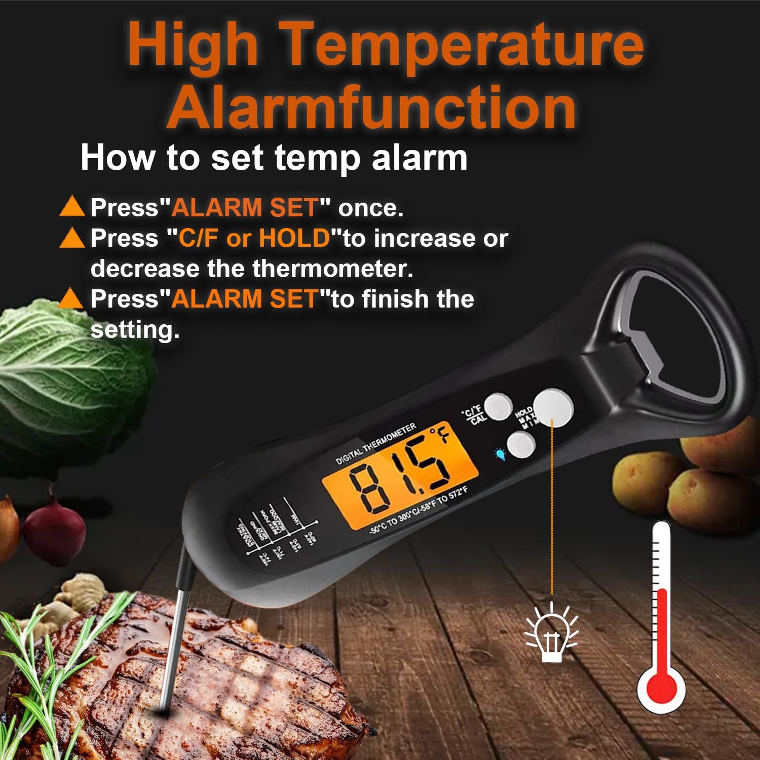 Instant Read Meat Thermometer, Digital Meat Thermometer for Cooking, Candy Making, Outside Grill, Fast and Accurate Food Thermometer Probe with Backlight, Calibration, Waterproof Instant Read Meat Thermometer, Digital Meat Thermometer for Cooking, Candy Making, Outside Grill, Fast and Accurate Food Thermometer Probe with Backlight, Calibration, Waterproof