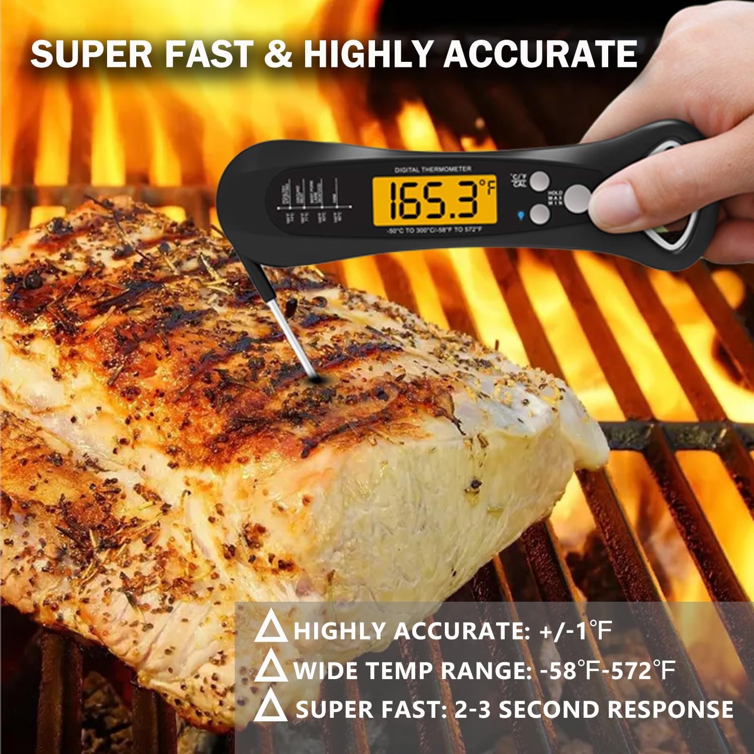 Instant Read Meat Thermometer, Digital Meat Thermometer for Cooking, Candy Making, Outside Grill, Fast and Accurate Food Thermometer Probe with Backlight, Calibration, Waterproof Instant Read Meat Thermometer, Digital Meat Thermometer for Cooking, Candy Making, Outside Grill, Fast and Accurate Food Thermometer Probe with Backlight, Calibration, Waterproof