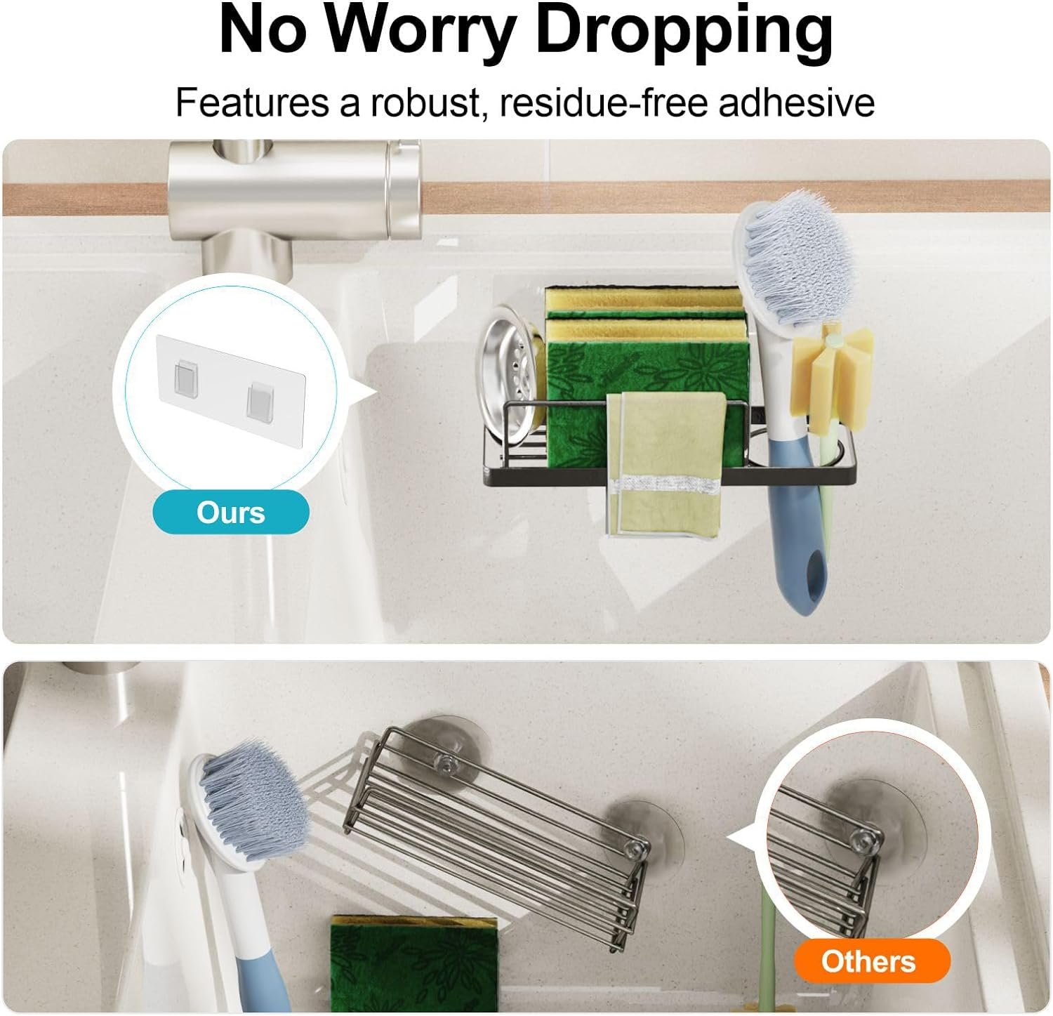 iSPECLE Chest Freezer Basket and 2 Pack Adhesive Sponge Holder for Kitchen Sink - 3-in-1 Kitchen Sink Caddy, Bundle Sales, 2 piece in set