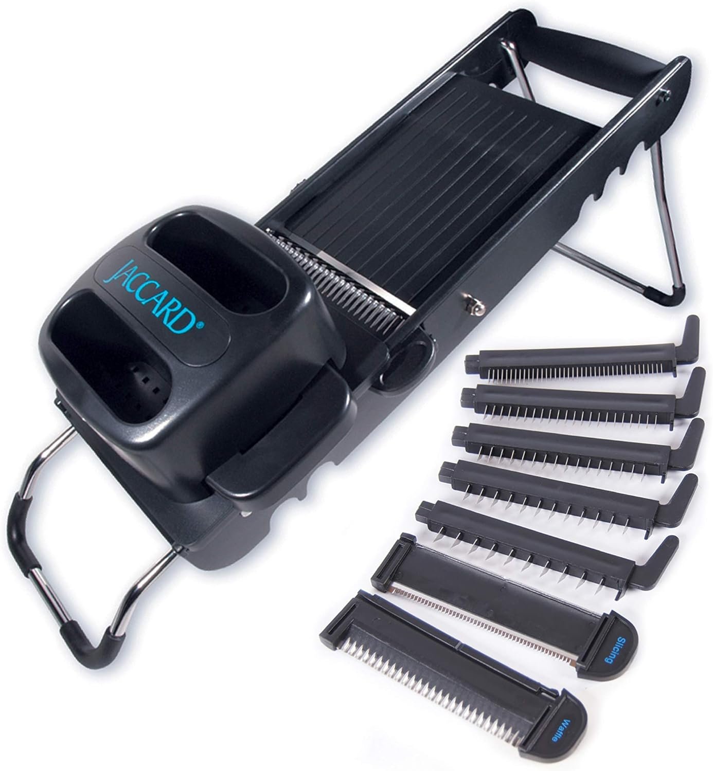 Jaccard ABS SafeHands Mandolin Slicer with Seven Interchangeable Blade Cartridges - QUITE POSSIBLY THE SAFEST MANDOLIN IN THE WORLD Black Jaccard ABS SafeHands Mandolin Slicer with Seven Interchangeable Blade Cartridges - QUITE POSSIBLY THE SAFEST MANDOLIN IN THE WORLD Black