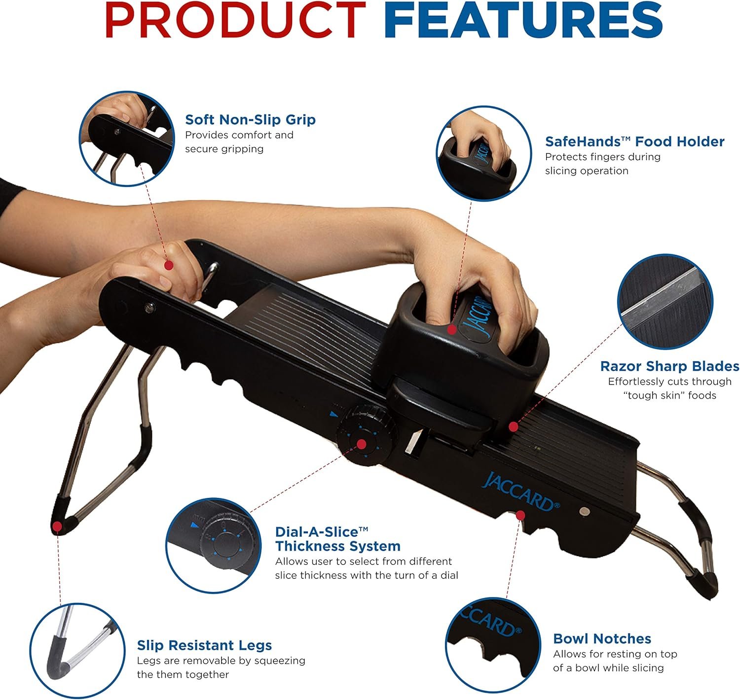 Jaccard ABS SafeHands Mandolin Slicer with Seven Interchangeable Blade Cartridges - QUITE POSSIBLY THE SAFEST MANDOLIN IN THE WORLD Black Jaccard ABS SafeHands Mandolin Slicer with Seven Interchangeable Blade Cartridges - QUITE POSSIBLY THE SAFEST MANDOLIN IN THE WORLD Black