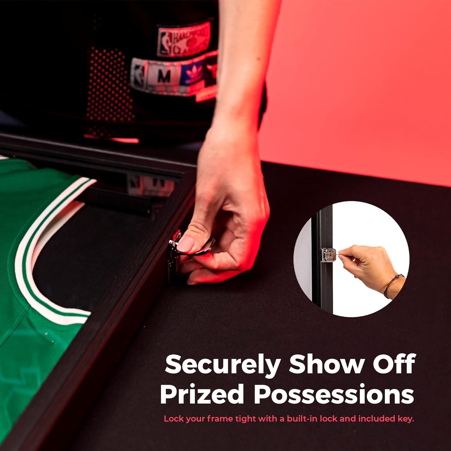 Jersey Frame Display Case – Sports Jersey Display Frame with 98% UV Protection for Football, Baseball, Basketball, Hockey, Soccer, Uniform  T-Shirt – Lockable  Durable Frame (Blk/SLV)