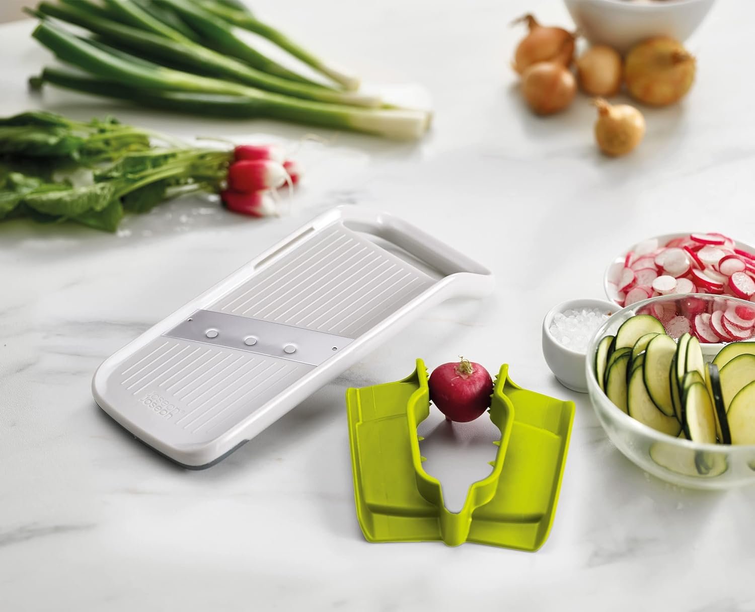 Joseph Joseph Duo Multi-Grip Mandoline, Fruit and Vegetable Slicer with Precision Food Grip, White