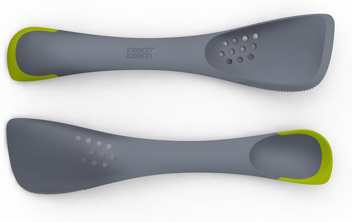 Joseph Joseph - Uni-tool 5-in-1 Silicone Kitchen Utensil, Slotted Spoon, Turner, Cutting Tool, Solid Spoon and Spatula in one- Grey, 12 long