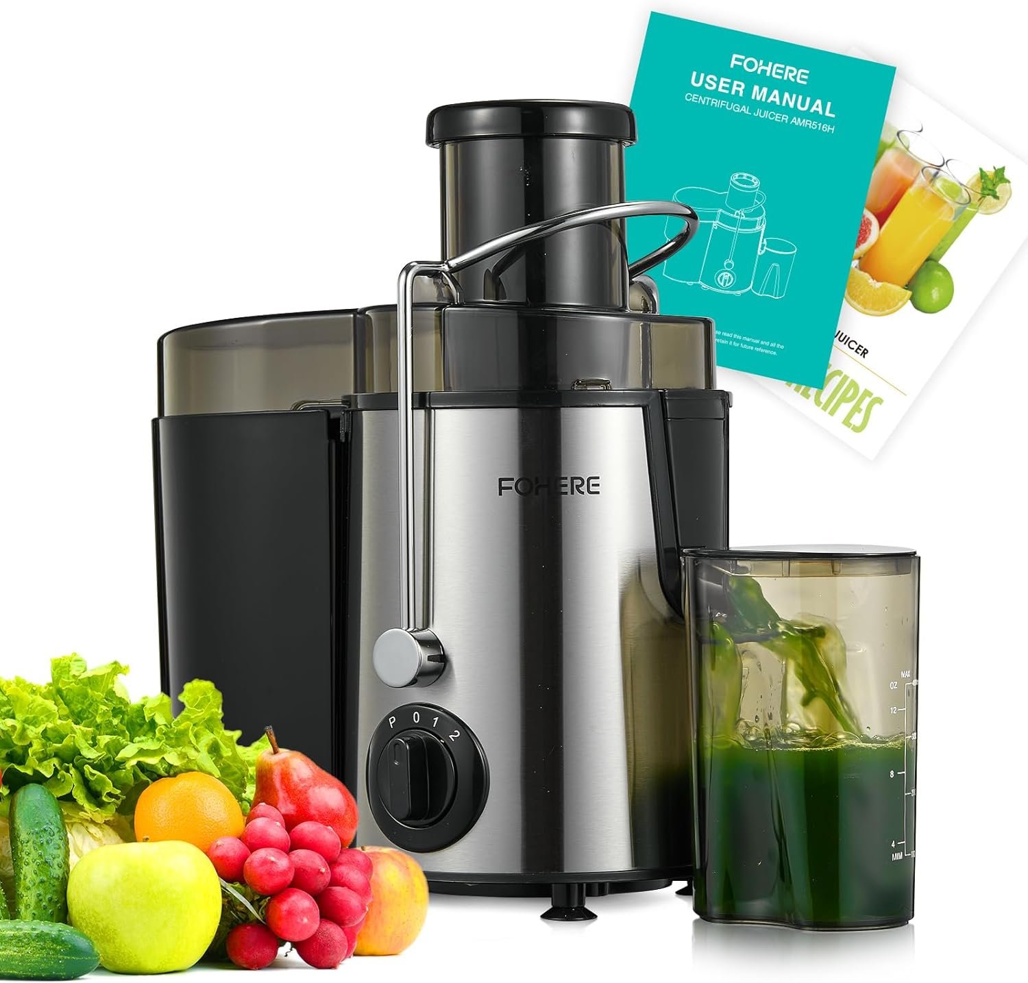 Juicer Machines, 600W Centrifugal Juicer with Wide Mouth 3” Feed Chute for Whole Vegetable and Fruit with 3-Speed Setting, Easy to Clean, BPA Free, High Yield Juice, Juice Recipe Included