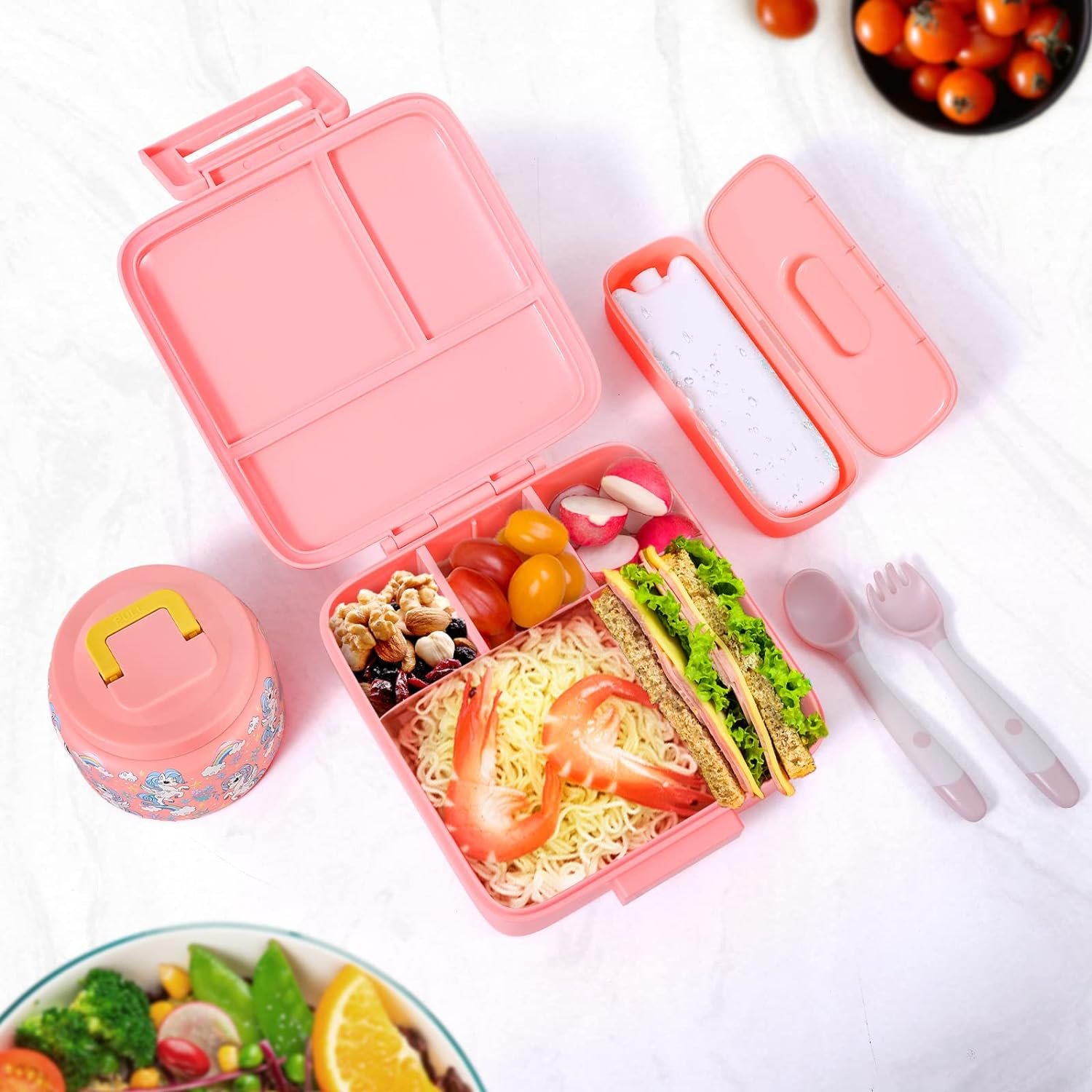 JXXM Bento Lunch Box for Kids With 8oz Soup Thermo,Leak-proof Lunch Containers with 5 Compartment,Thermos Food Jar and Lunch Bag, Food Containers for School (A-Pink(Fantasy Unicorn)) JXXM Bento Lunch Box for Kids With 8oz Soup Thermo,Leak-proof Lunch Containers with 5 Compartment,Thermos Food Jar and Lunch Bag, Food Containers for School (A-Pink(Fantasy Unicorn))