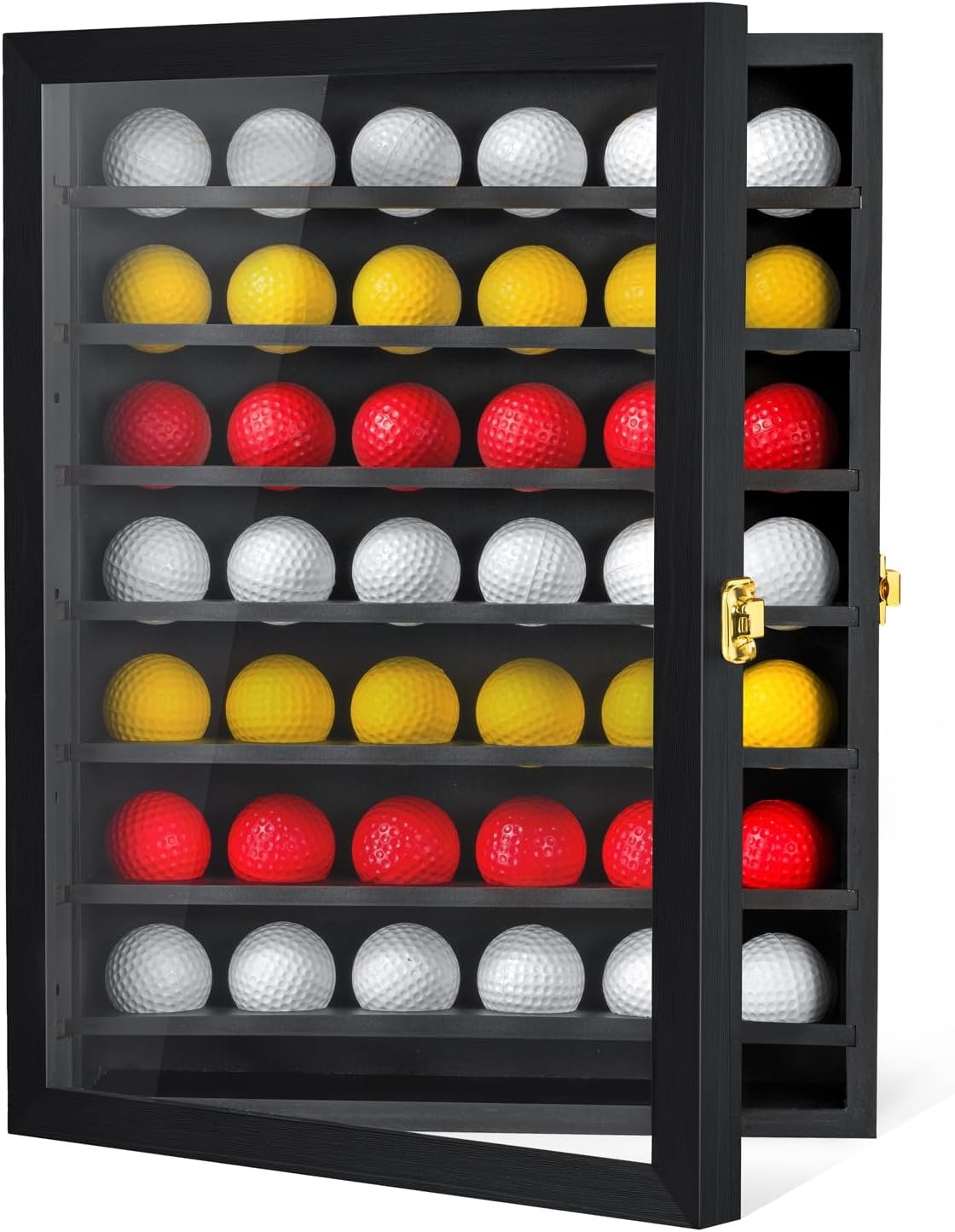 Kacorn Golf Ball Display Case Wall Cabinet with 42 Golf Ball Holders Wood Ideal Display Case for Golf Enthusiasts Collection Autographed