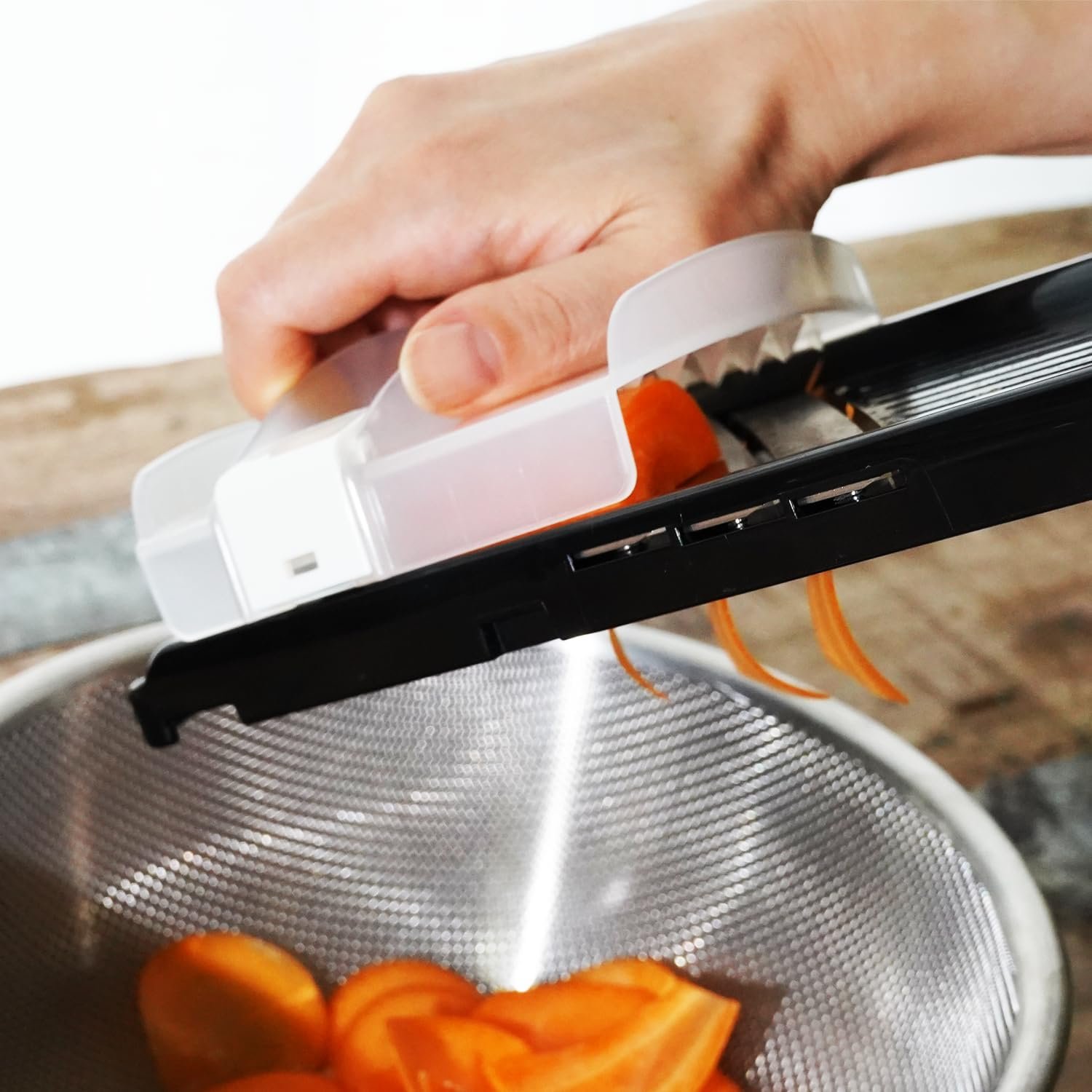 KAKUSEE Tri-Blade Mandoline, Vegetable Slicer with Finger Guard - Effortless Precision Cutting  Safe Storage – Made in Japan