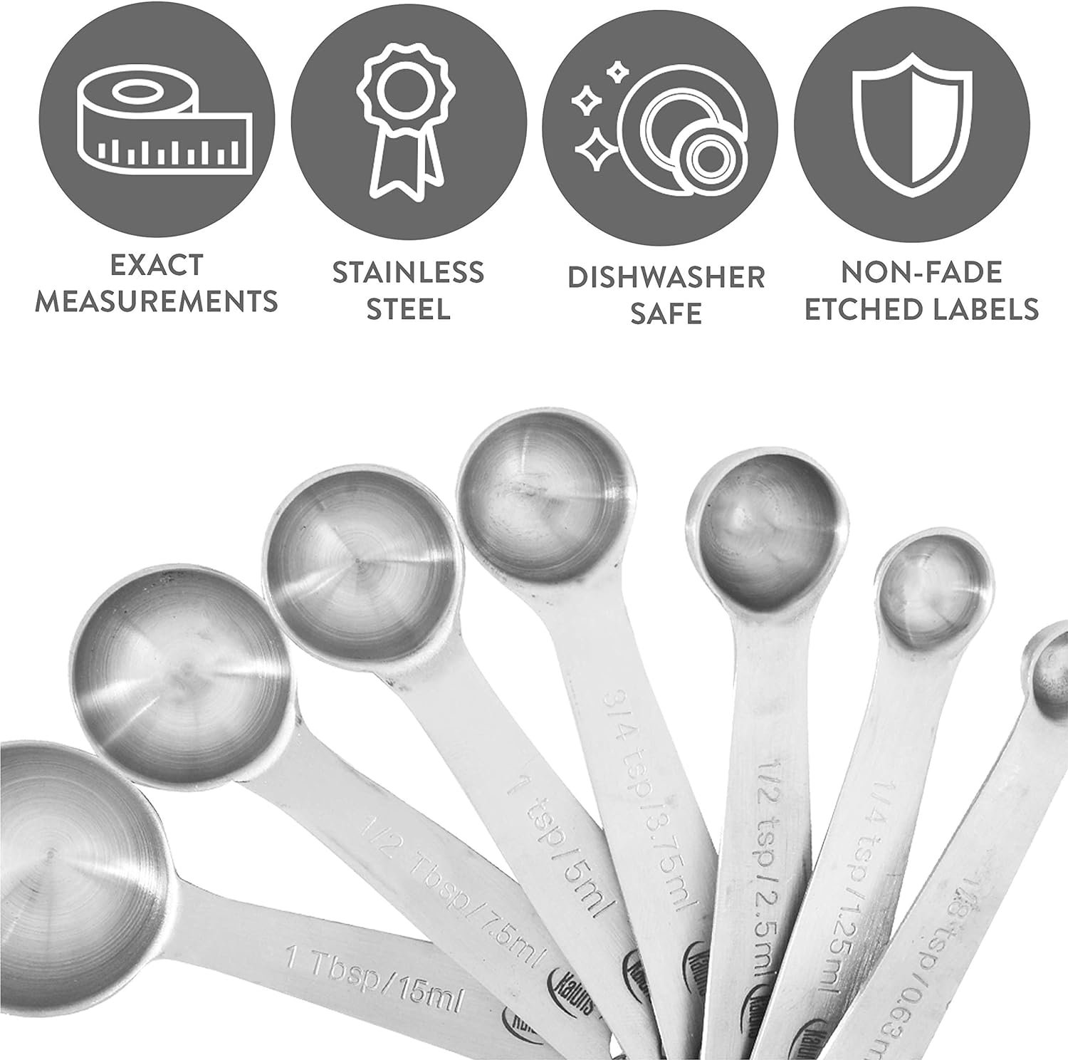 Kaluns Stainless Steel Measuring Cups, Measuring Spoons,16 Piece Measuring Cups and Spoons Set Includes Leveler and Measurements Card, Heavy-duty, Heat and Rust Resistant