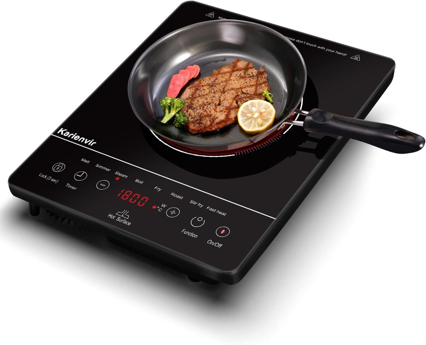 Karienvir Portable Electric Stove, 110V Electric Cooktop with plug, 1800W, 9 Levels Power, Sensor Touch Control with Child Safety Lock, Timer. Karienvir Portable Electric Stove, 110V Electric Cooktop with plug, 1800W, 9 Levels Power, Sensor Touch Control with Child Safety Lock, Timer.