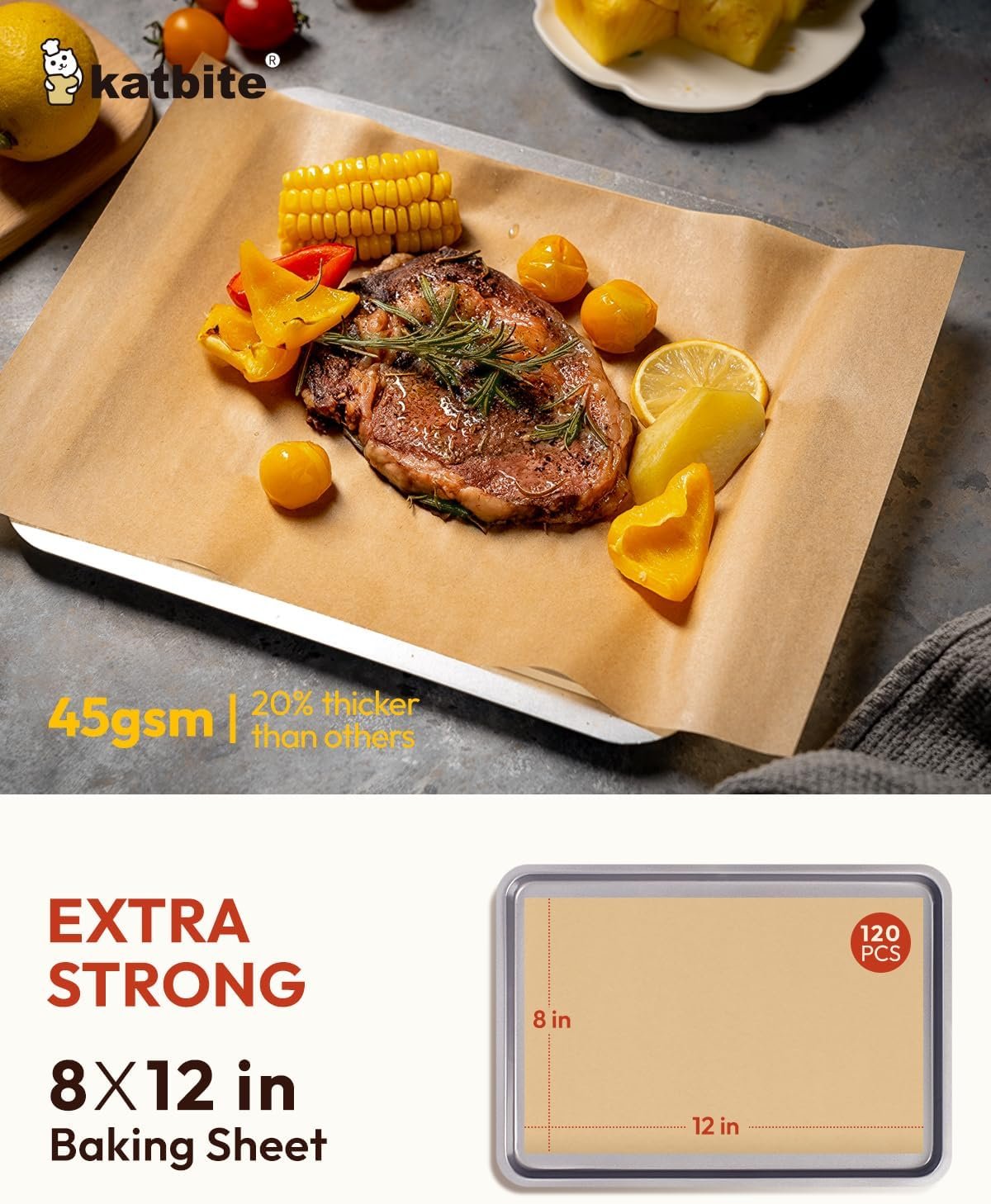 Katbite 120Pcs 8x12 inches Parchment Paper Sheets, Heavy Duty Unbleached Baking Paper, Pre-cut Parchment Paper for Baking, Air Fryer, Grilling, Steaming Katbite 120Pcs 8x12 inches Parchment Paper Sheets, Heavy Duty Unbleached Baking Paper, Pre-cut Parchment Paper for Baking, Air Fryer, Grilling, Steaming
