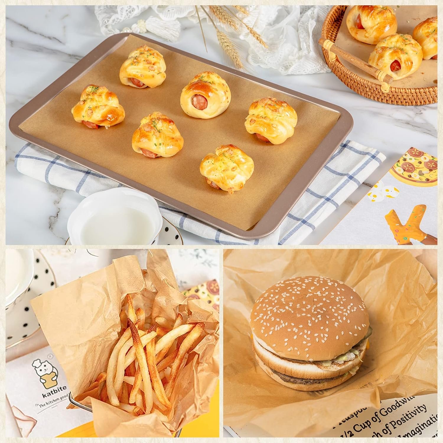 Katbite 120Pcs 8x12 inches Parchment Paper Sheets, Heavy Duty Unbleached Baking Paper, Pre-cut Parchment Paper for Baking, Air Fryer, Grilling, Steaming Katbite 120Pcs 8x12 inches Parchment Paper Sheets, Heavy Duty Unbleached Baking Paper, Pre-cut Parchment Paper for Baking, Air Fryer, Grilling, Steaming