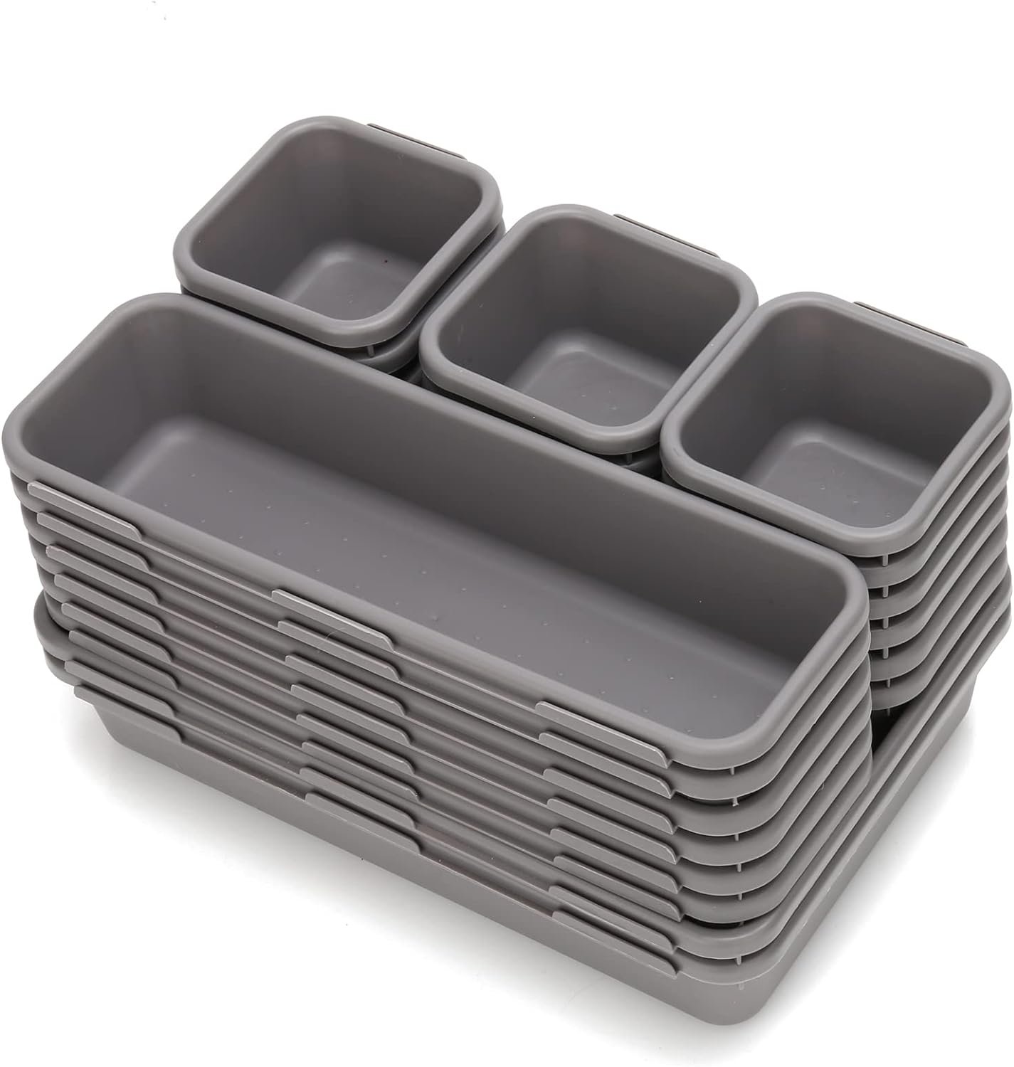 KeFanta 22 Pack Desk Drawer Organizers,Interlocking Junk Drawer Organizers and Storage with 3 Sizes,Desk Drawer Tray Organizer for Office,Bathroom,Kitchen,Makeup(Grey) KeFanta 22 Pack Desk Drawer Organizers,Interlocking Junk Drawer Organizers and Storage with 3 Sizes,Desk Drawer Tray Organizer for Office,Bathroom,Kitchen,Makeup(Grey)