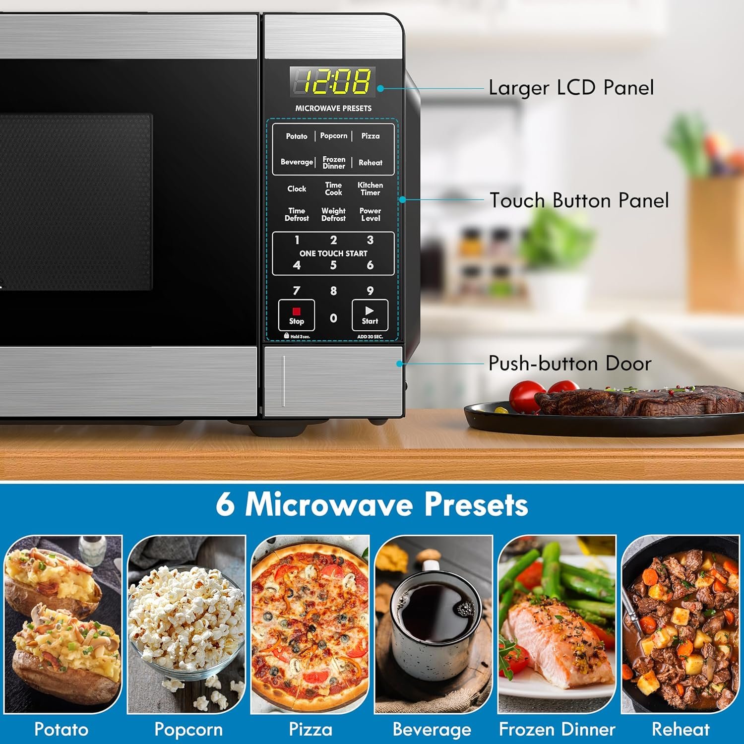 Kenmore KMCMWP09S2-09 Countertop Microwave 6 Auto-Preset Menus, Child Lock, Defrost  Express Cooking Features, 900 Watt, 0.9 Cu Ft, Stainless Steel
