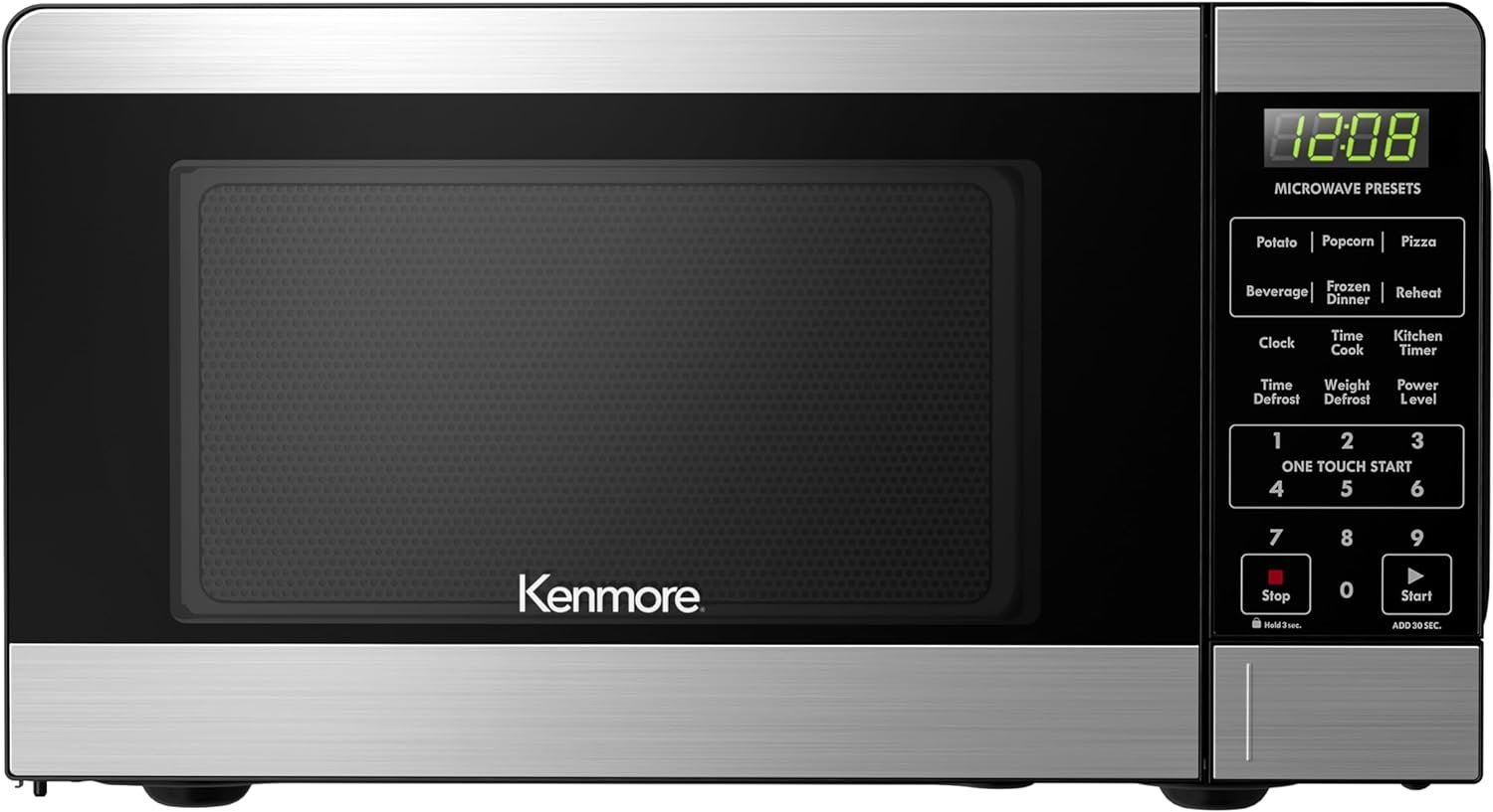 Kenmore KMCMWP09S2-09 Countertop Microwave 6 Auto-Preset Menus, Child Lock, Defrost  Express Cooking Features, 900 Watt, 0.9 Cu Ft, Stainless Steel