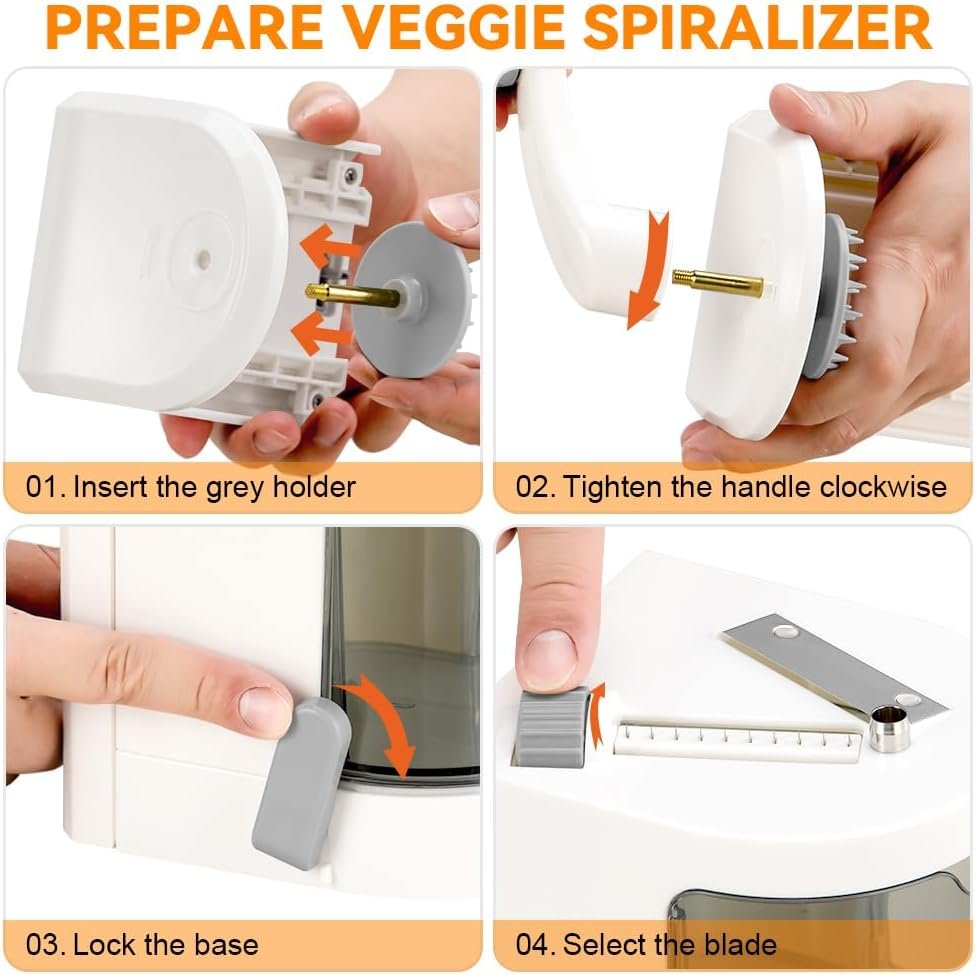 KEOUKE Vegetable Spiralizer 4-IN-1 Rotating Blade Veggie Spiralizer with Container Zucchini Noodle Maker with Strong Suction Cup Spiral Vegetable Cutter Slicer