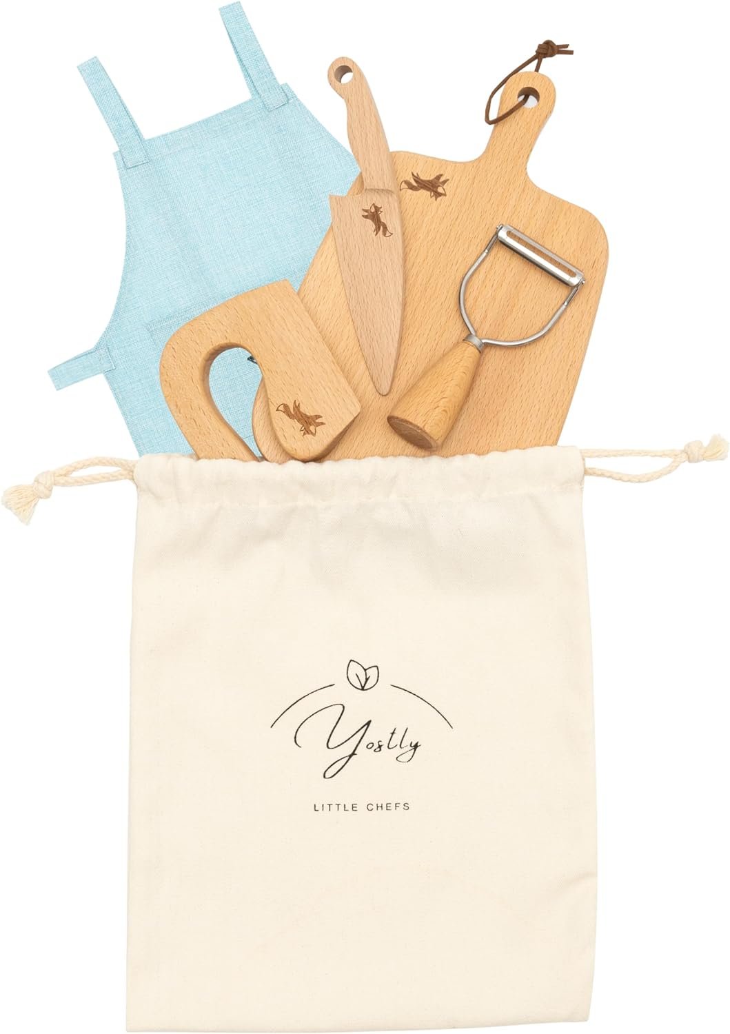 Kids Cooking Sets Real, 6 Piece Wooden Cooking Set for Kids with Montessori Kitchen Tools  Kids Aprons for Cooking, Food Grade Approved, Toddler Kitchen Set with Toddler Apron