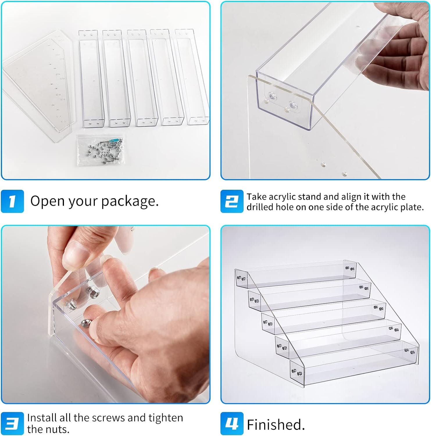 Kihor Tiered Spice Rack Acrylic, Spice Rack Shelf Seasoning Organizer for Countertop, Cabinet, Pantry, Kitchen Storage - 5 Tier