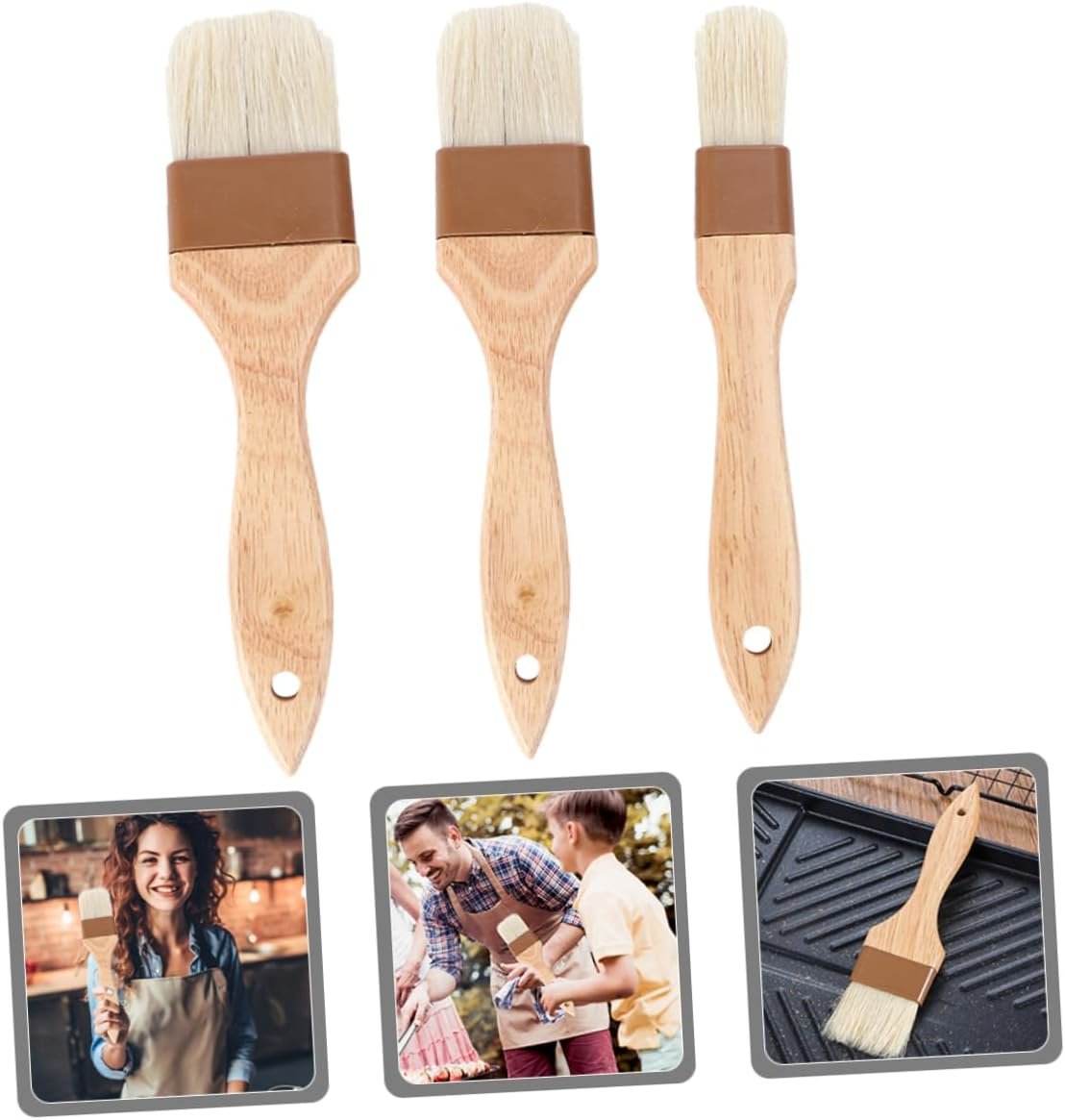 Kisangel 3pcs Grilling Basting Brush Bbq Sauce Brush Household Oil Brush Basting Brush for Grilling Baking Bristle Brush Pastry Brush for Baking Cooking Brush Cooking Oil Large Bristle Hair