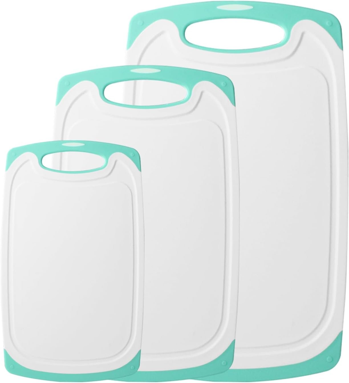 Kitchen Cutting Board Set, BPA-Free Kitchen Plastic Cutting Board 3-Piece Set with Easy-Grip Handles and Non-Slip Bottom for Cutting Fruits, Vegetables, Fish and Meat (Green)
