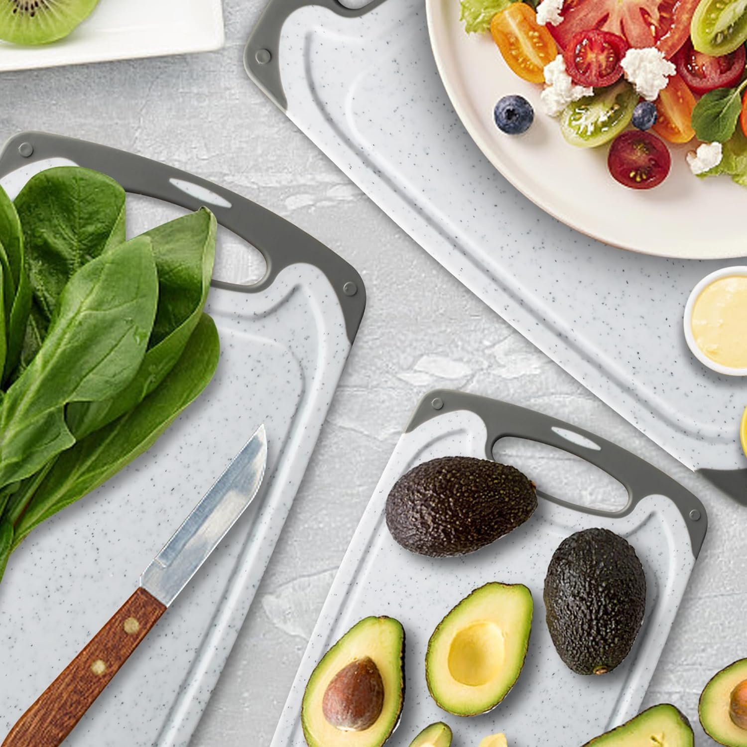 Kitchen Cutting Board Set, BPA-Free Kitchen Plastic Cutting Board 3-Piece Set with Easy-Grip Handles and Non-Slip Bottom for Cutting Fruits, Vegetables, Fish and Meat (Green)