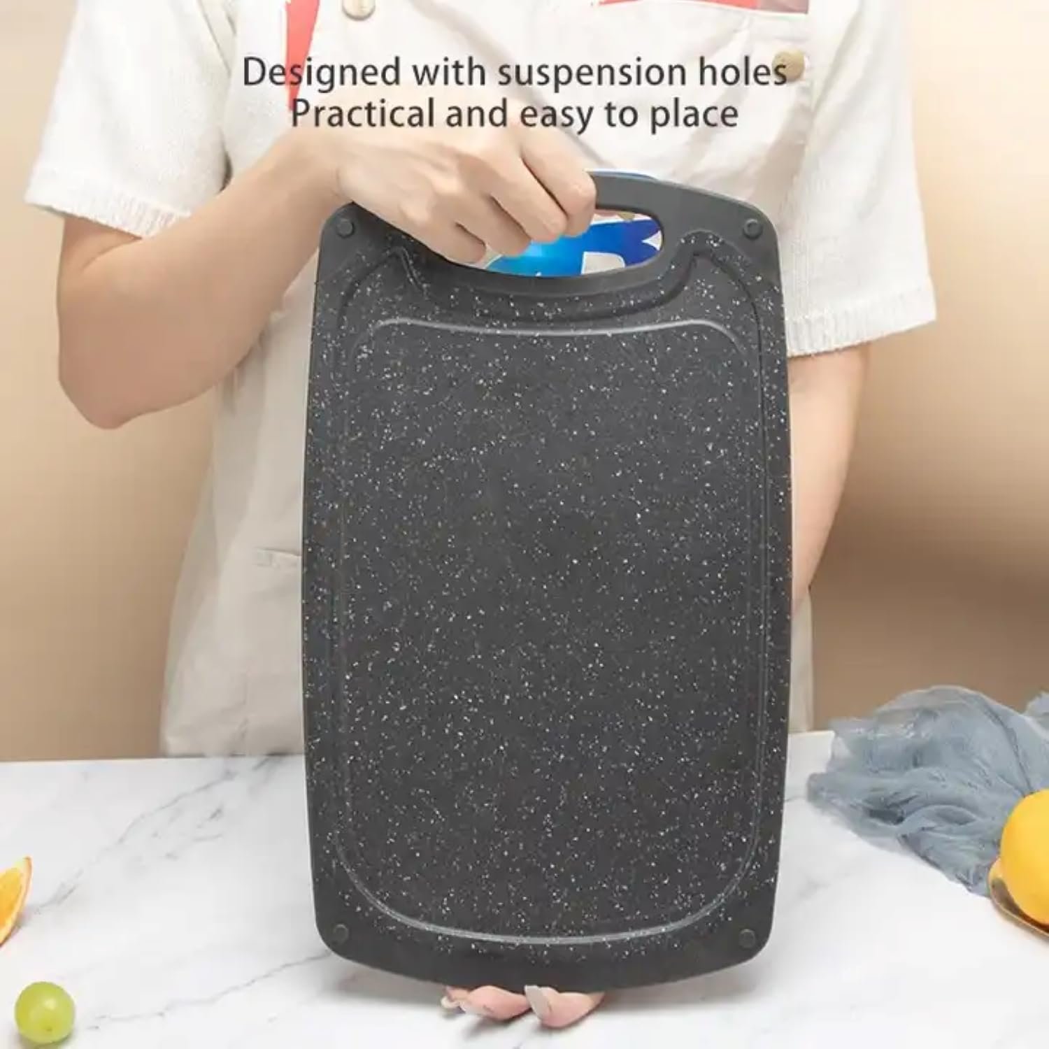 Kitchen Cutting Board Set, BPA-Free Kitchen Plastic Cutting Board 3-Piece Set with Easy-Grip Handles and Non-Slip Bottom for Cutting Fruits, Vegetables, Fish and Meat (Marble Black)